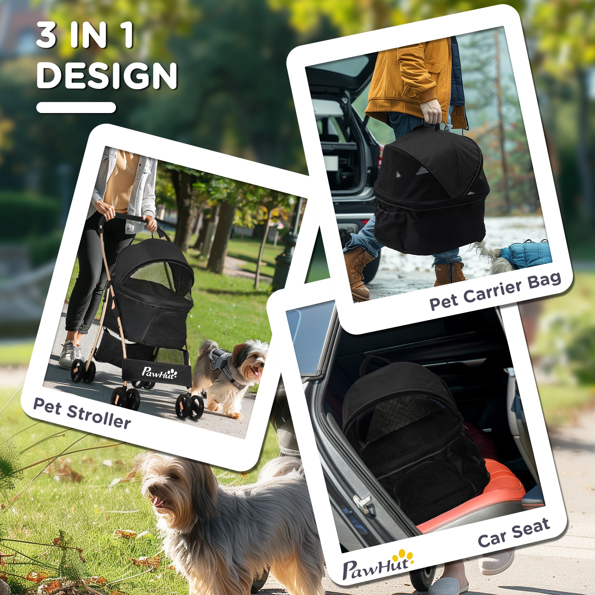PawHut 3 In 1 Detachable Pet Stroller, for Extra Small and Small Dogs - Black - North Peak Garden Furniture
