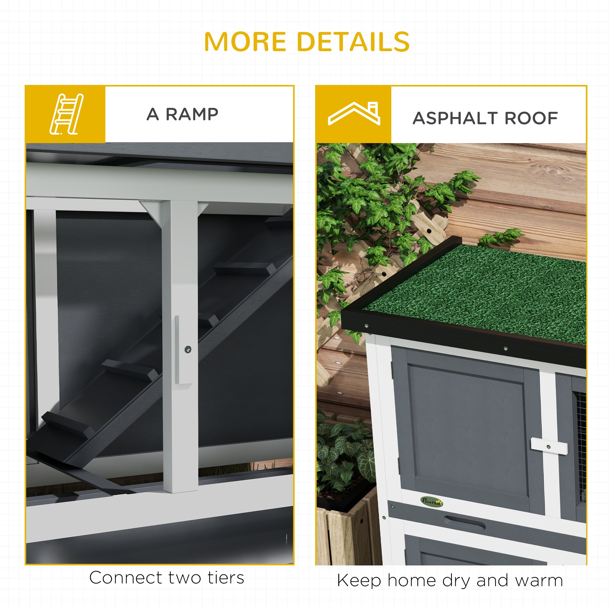 PawHut Double Decker Rabbit Hutch 2 Tier Guinea Pig House Pet Cage Outdoor with Sliding-out Tray, 100 x 47 x 91cm, Grey - North Peak Garden Furniture