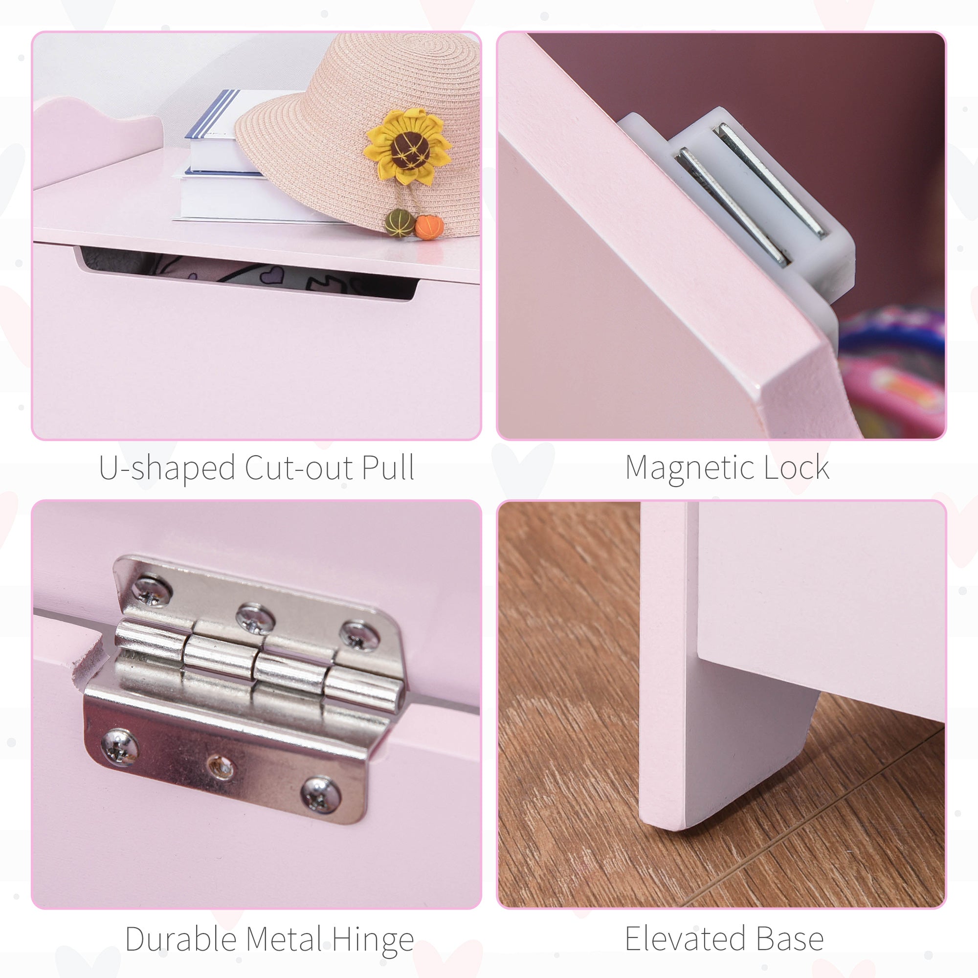 HOMCOM Wooden Kids Toy Box Children Storage Organizer Chest Safety Hinge Playroom Furniture Pink - North Peak Garden Furniture