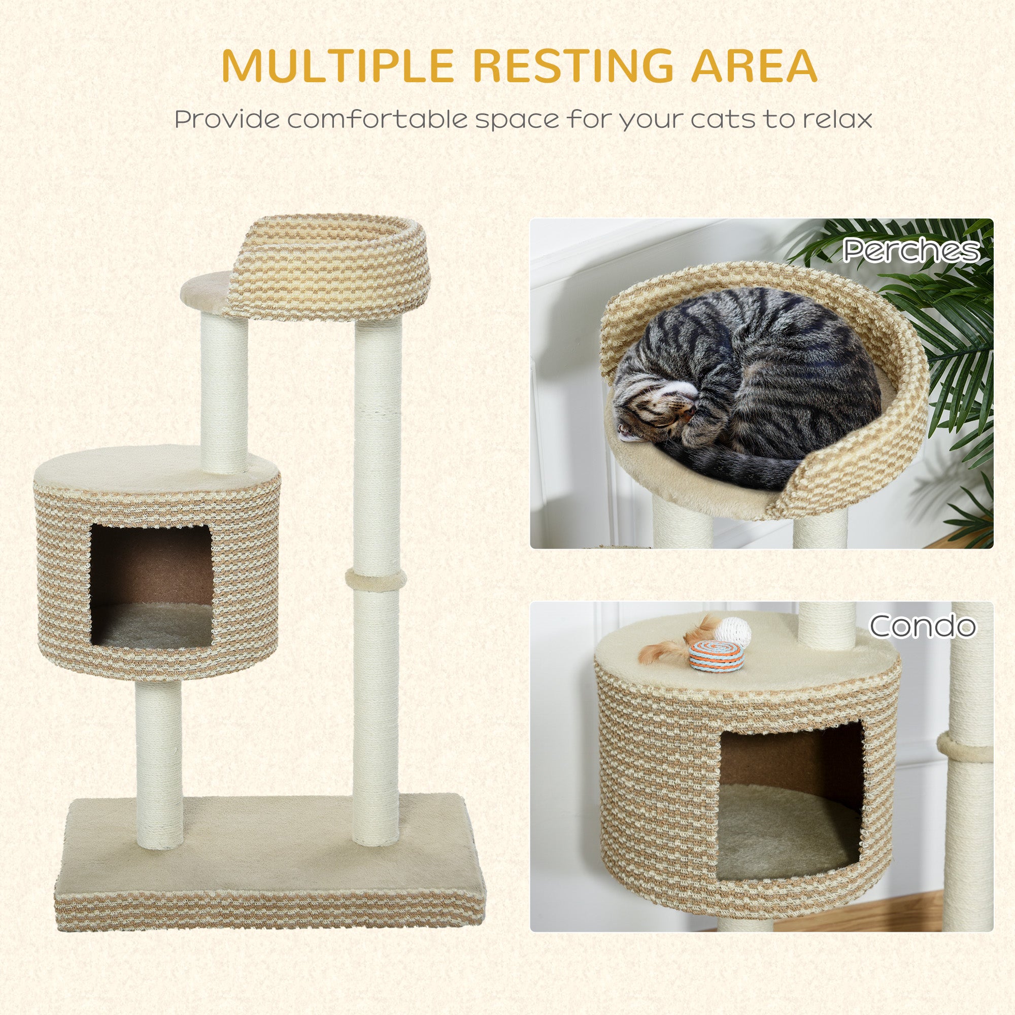 PawHut Multi-Level Cat Tree with Jute Scratching Posts, Condo, Perch, Climbing Frame, Plush Fabric for Kittens