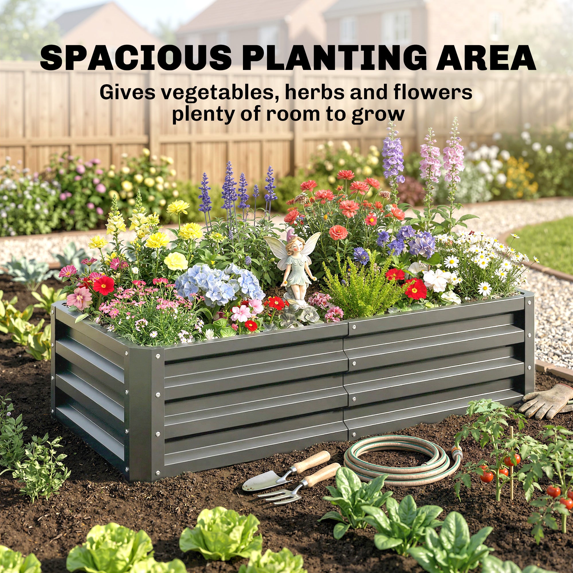 Outsunny Raised Beds for Garden, Galvanised Outdoor Planters for Herbs and Vegetables, for Patio, Garden, Balcony, Light Grey