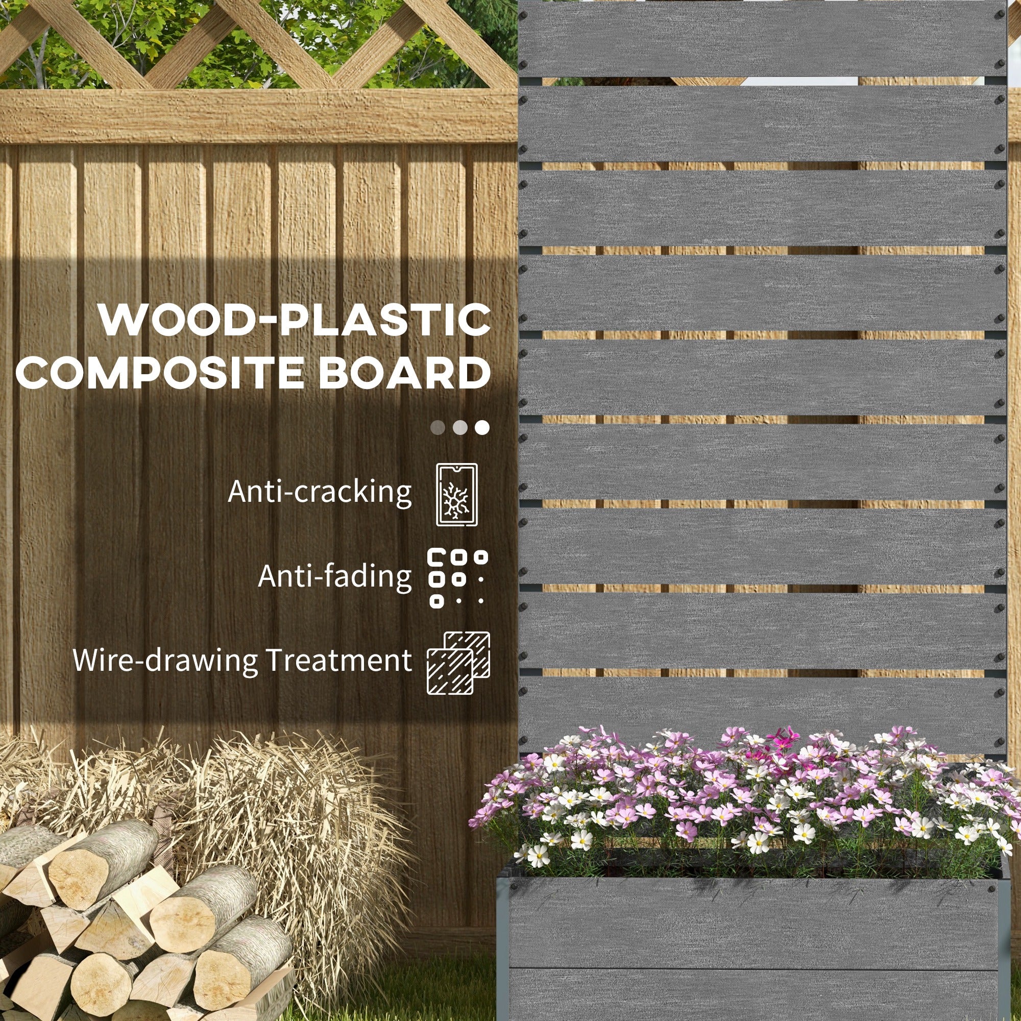 Outsunny 34 x 69.5cm Garden Planter Box, with Back Trellis - Grey - North Peak Garden Furniture