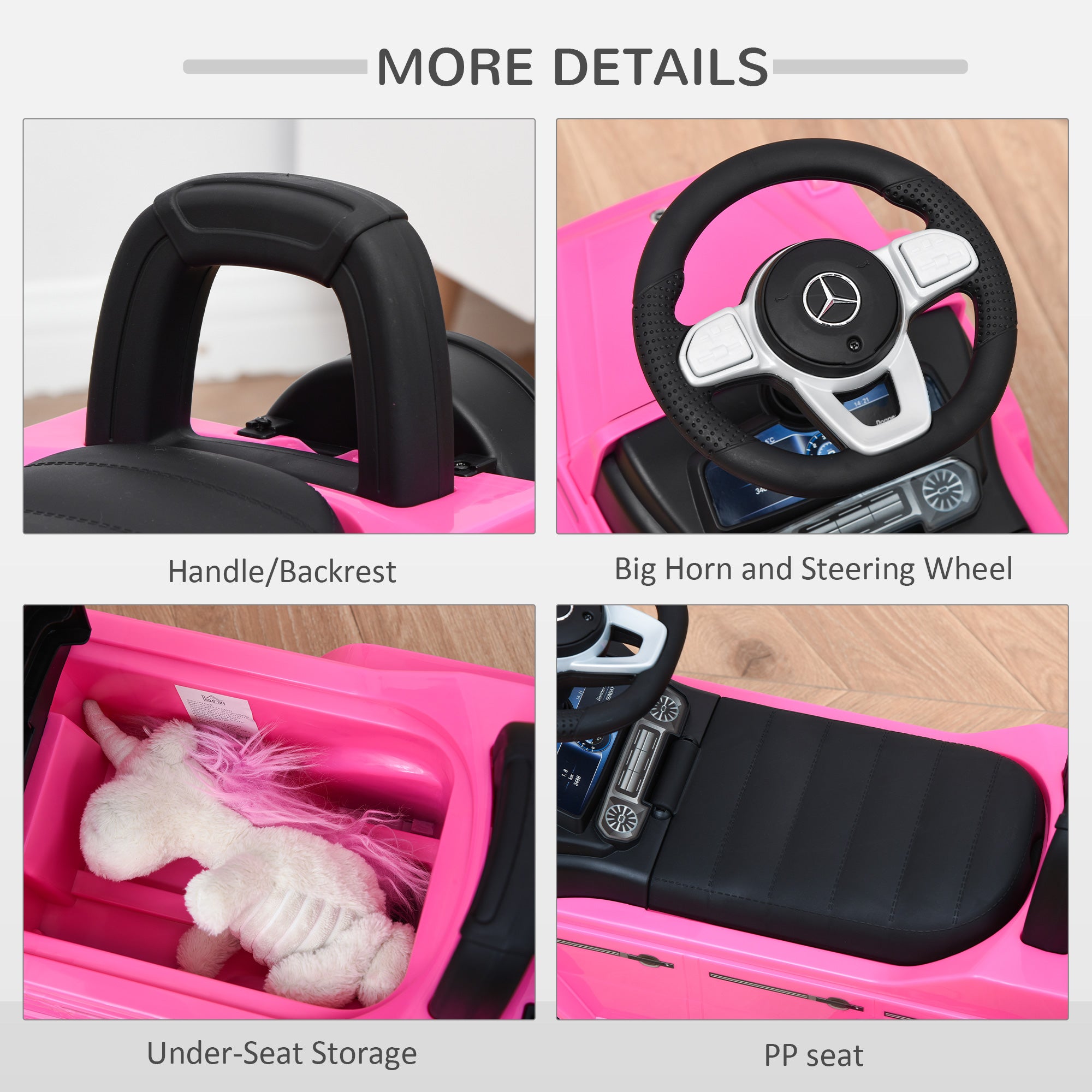 HOMCOM 3 in 1 Kids Ride On Car G350 Licensed Foot To Floor Slider Toddler Push Along NO POWER Pink 12-36 months - North Peak Garden Furniture