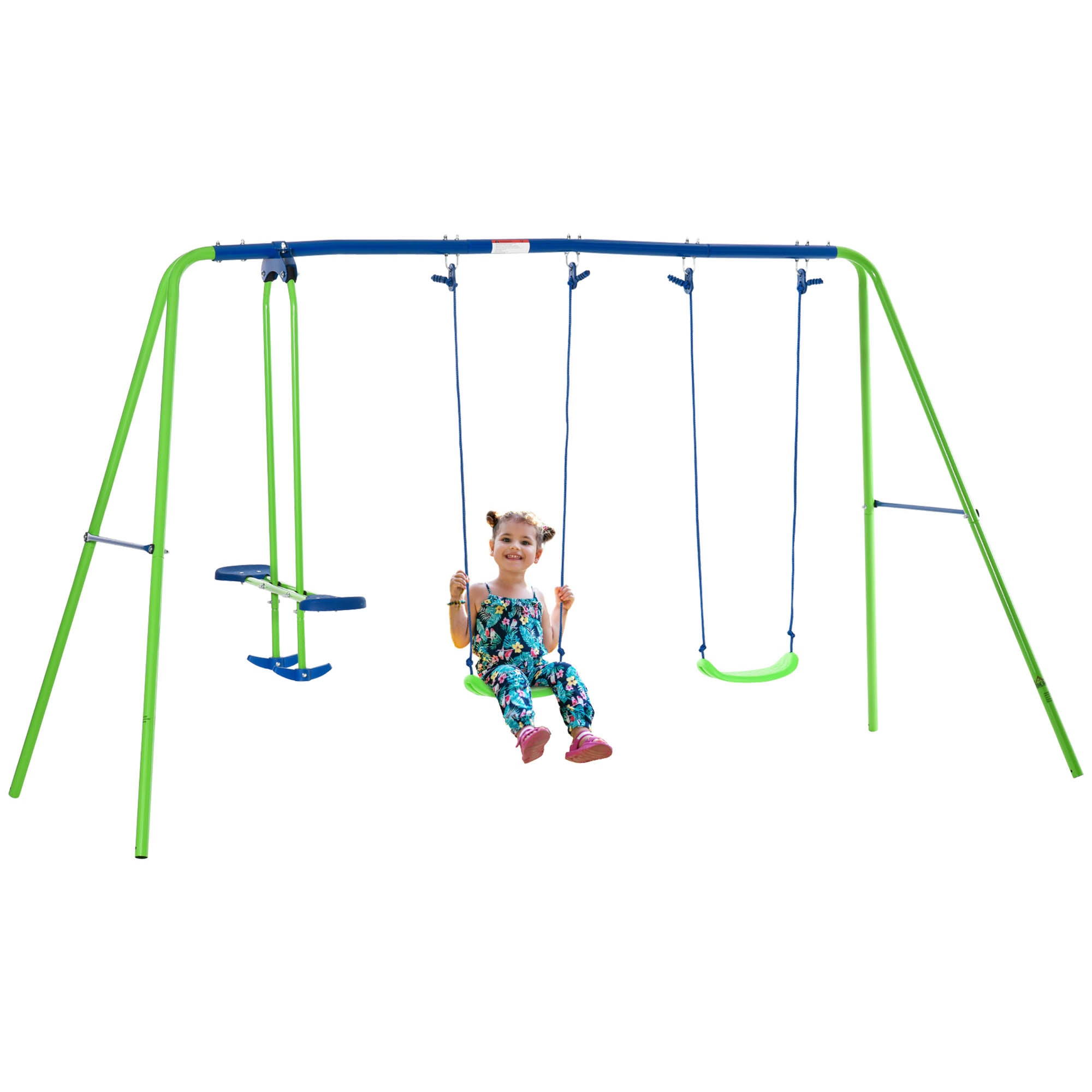 Outsunny Metal Garden Swing Set Height Adjustable Children Outdoor Backyard Play Set for Toddlers Over 3 Years Old, Green