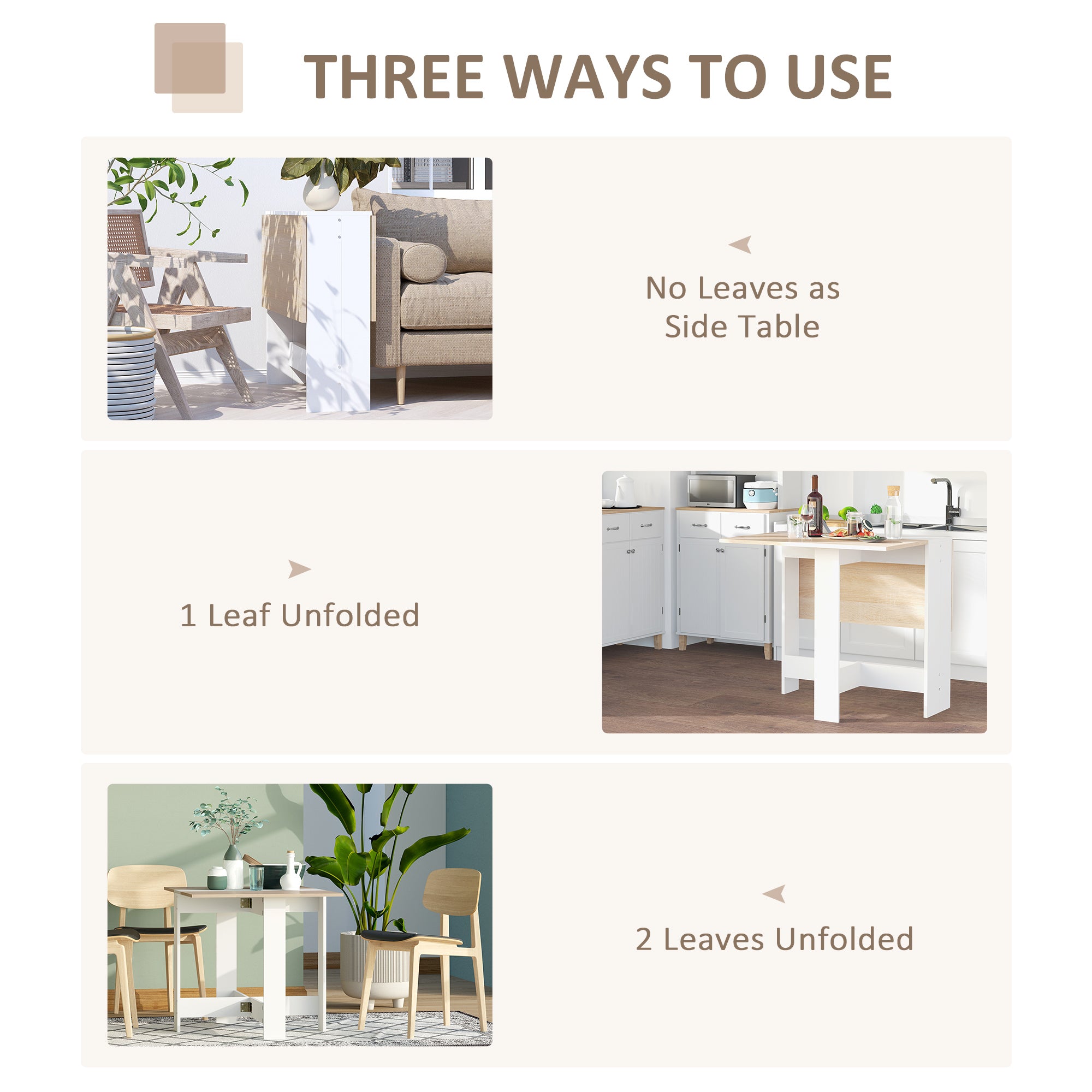 HOMCOM Wooden Folding Dining Table Writing Computer Desk PC Workstation Space Saving Home Office Oak & White - North Peak Garden Furniture