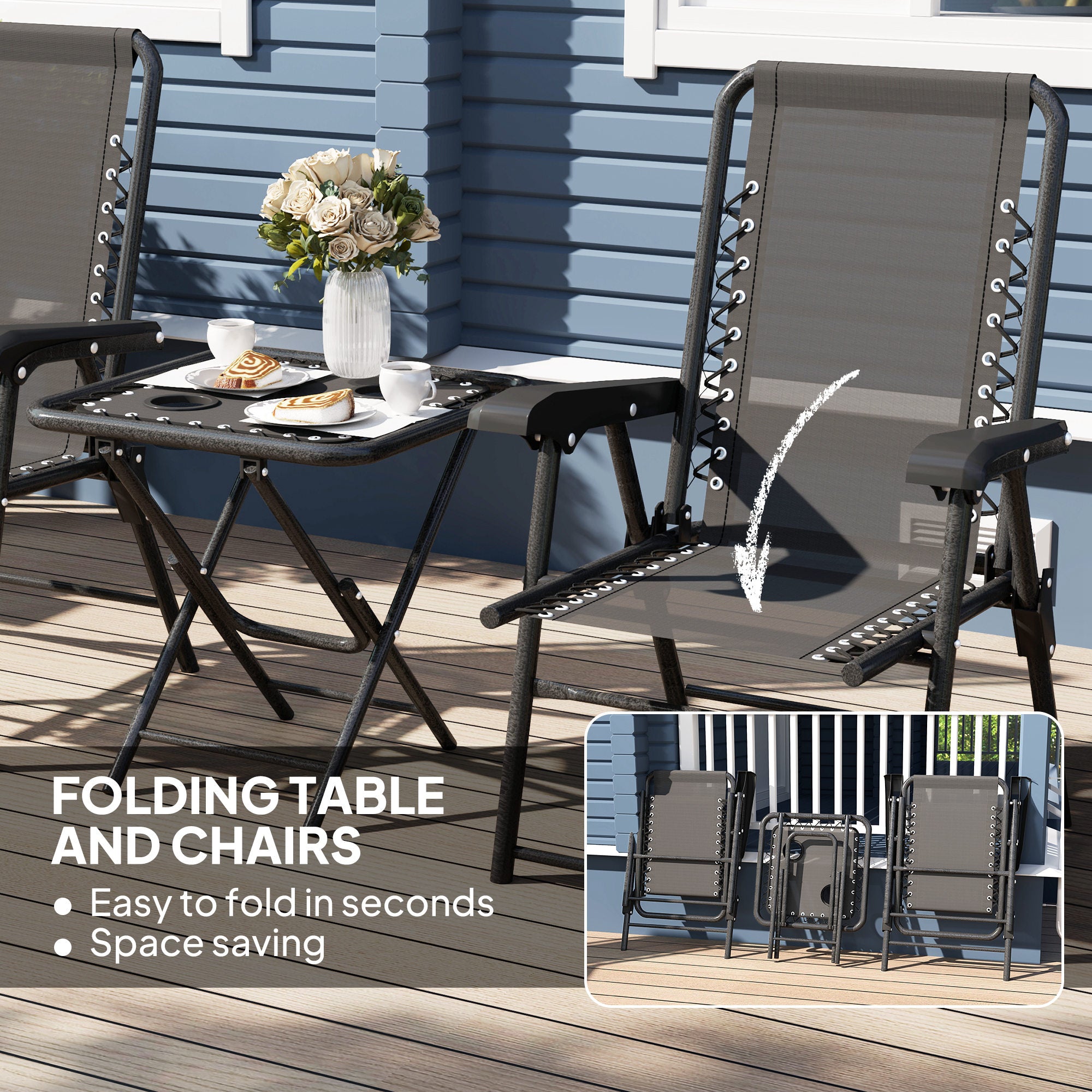 Outsunny Three-Piece Garden Table and Chair Set - Black