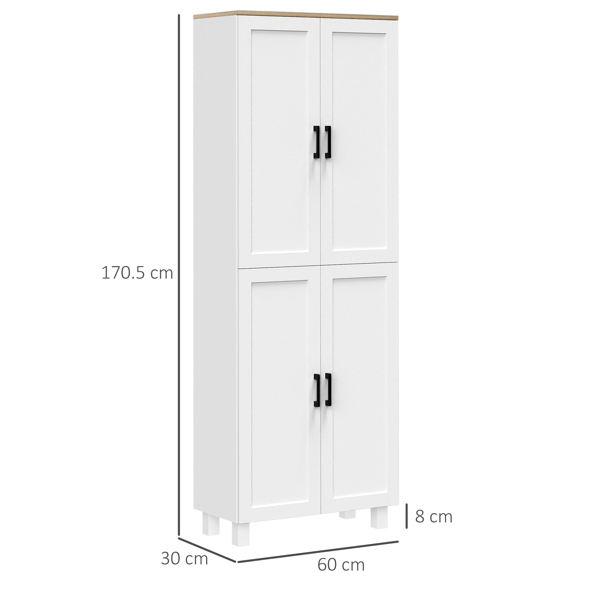 HOMCOM Freestanding Kitchen Cupboard, 4-Door Storage Cabinet Organizer with Adjustable Shelves White - North Peak Garden Furniture