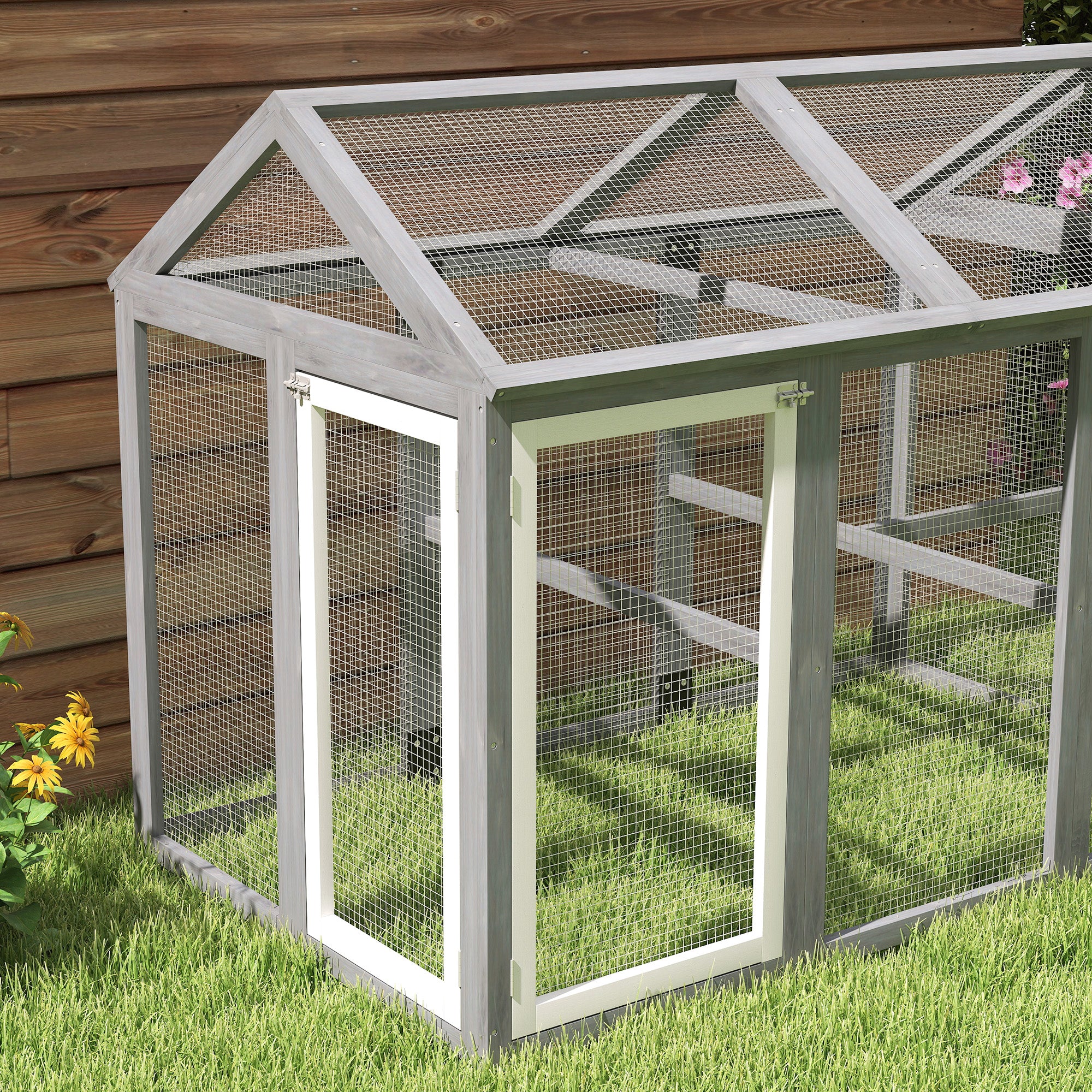 PawHut Large Chicken Run, Wooden Chicken coop, with Combinable Design - Wood Effect - North Peak Garden Furniture