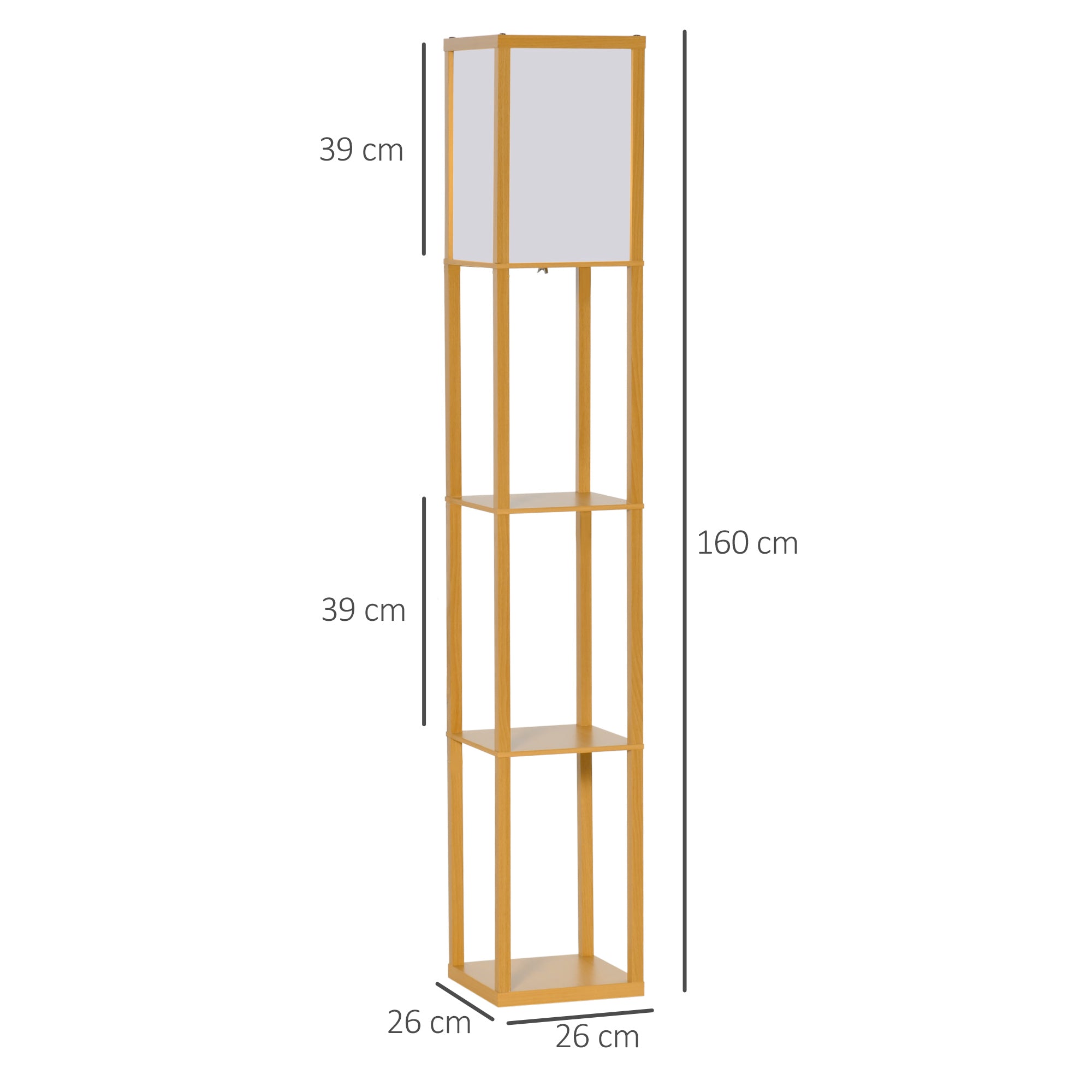 HOMCOM 3-Tier Floor Lamp, Floor Light with Storage Shelf, Reading Standing Lamp for Living Room, Bedroom, Kitchen, Dining Room, Office, Dorm, 160cm, Natural