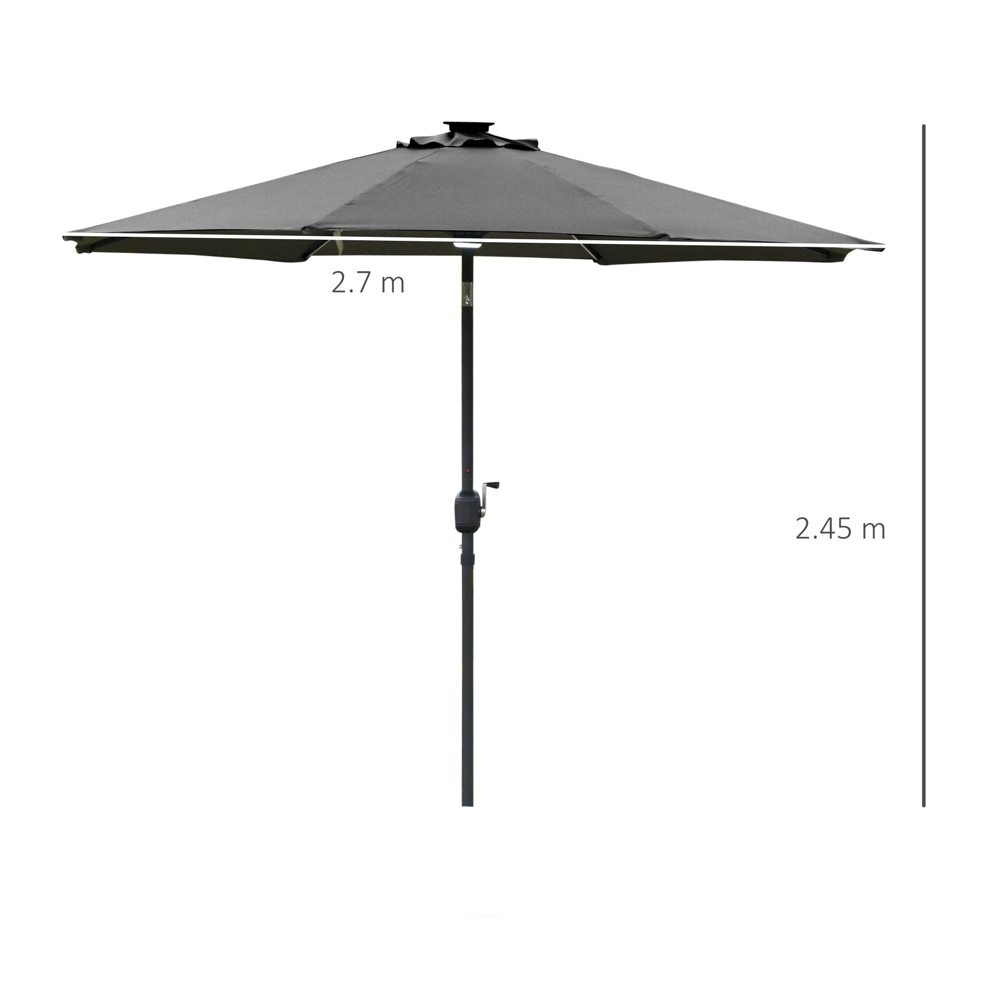 Outsunny 2.7m Garden Parasol Sun Umbrella w/ LED Solar Light Angled Canopy Grey - North Peak Garden Furniture