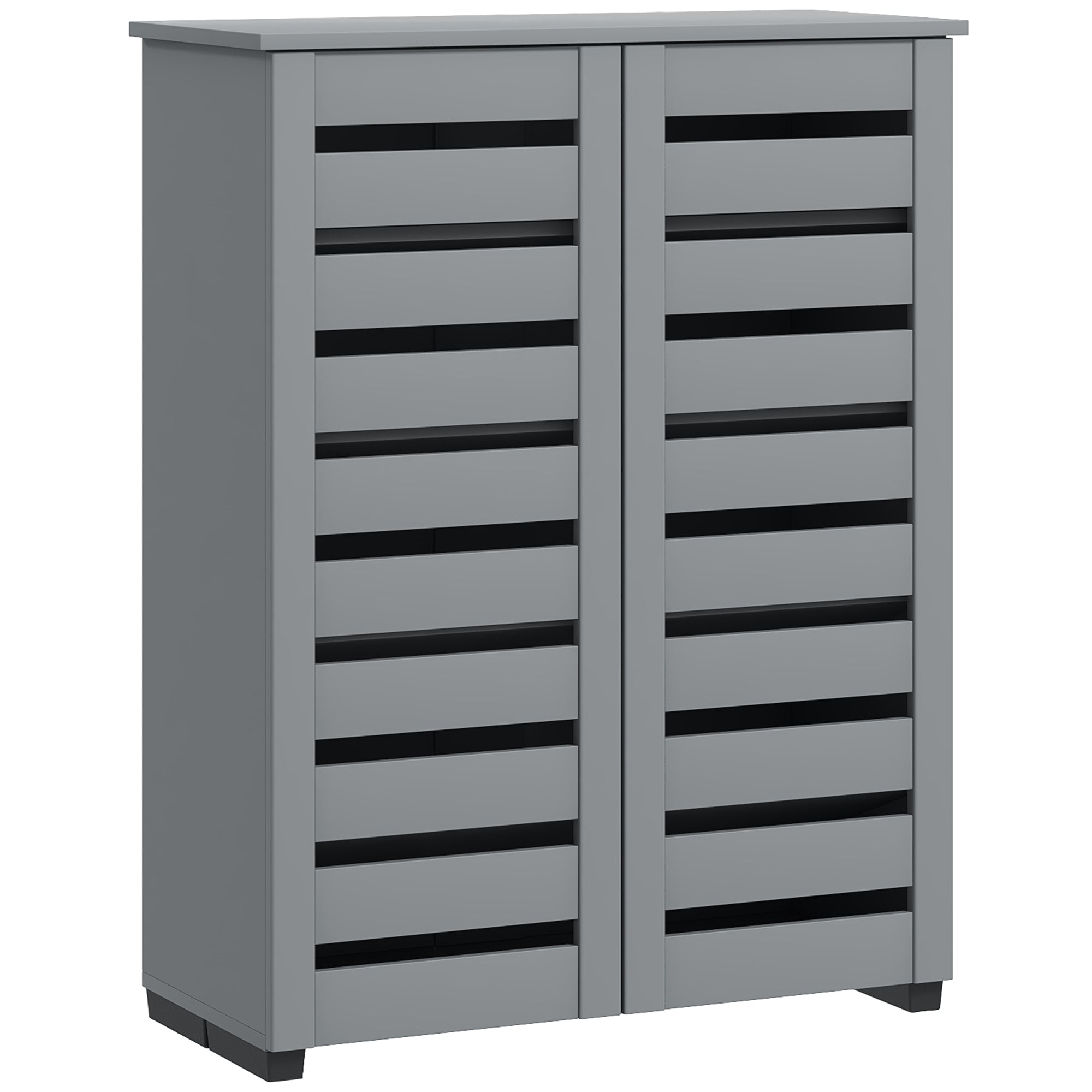HOMCOM Narrow Shoe Cabinet for Entryway, 5-Tier Slim Shoe Storage Cabinet with 2 Slatted Doors and Adjustable Shelves Grey