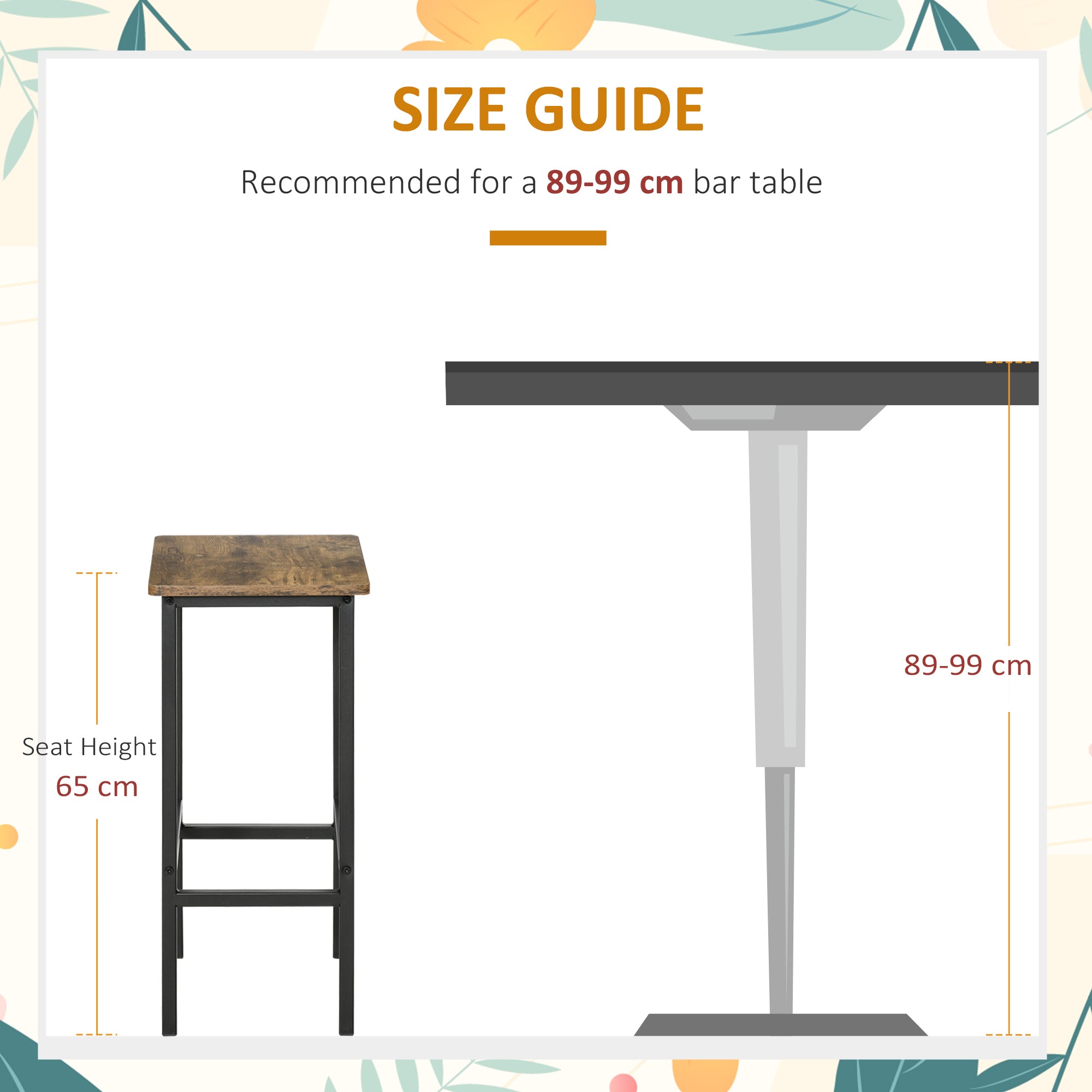 HOMCOM Industrial Bar Stools, Set of 2 Kitchen Breakfast Bar Chairs with Footrest, Counter Height Island Stools for Dining Area, Home Pub, Rustic Brown