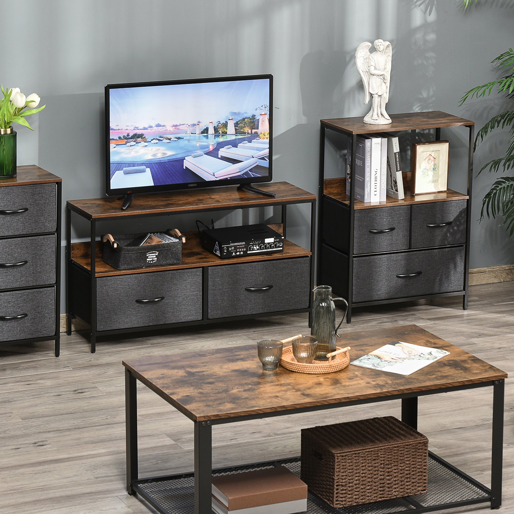 HOMCOM 3 Drawer Storage Chest Unit Home Cabinet w/ Shelves Home Living Room Bedroom Entryway Living Furniture, Black - North Peak Garden Furniture