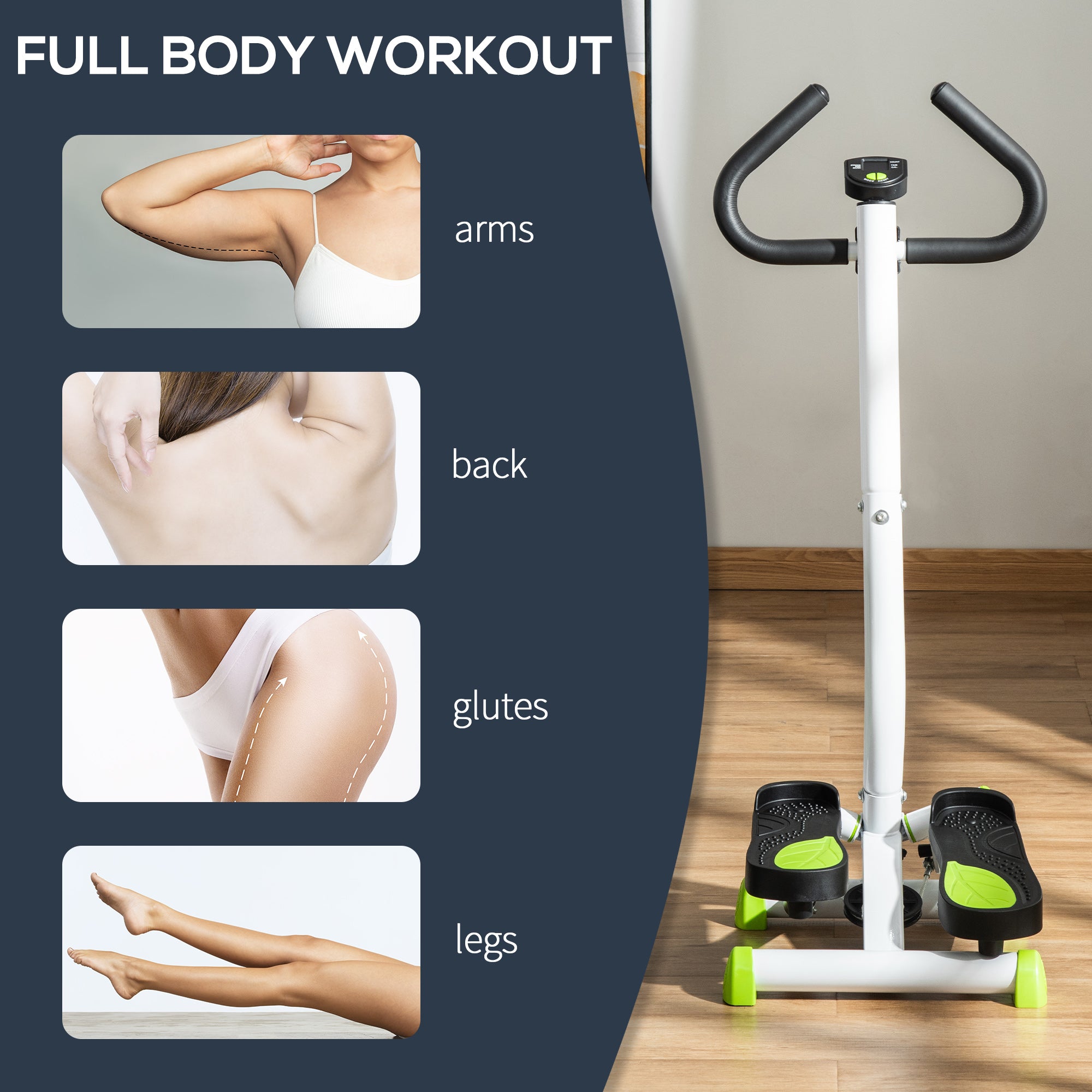 HOMCOM Twister Stepper, Step Machine Aerobic Exercise Workout Machine with Adjustable Resistance, LCD Screen & Handlebars, White - North Peak Garden Furniture