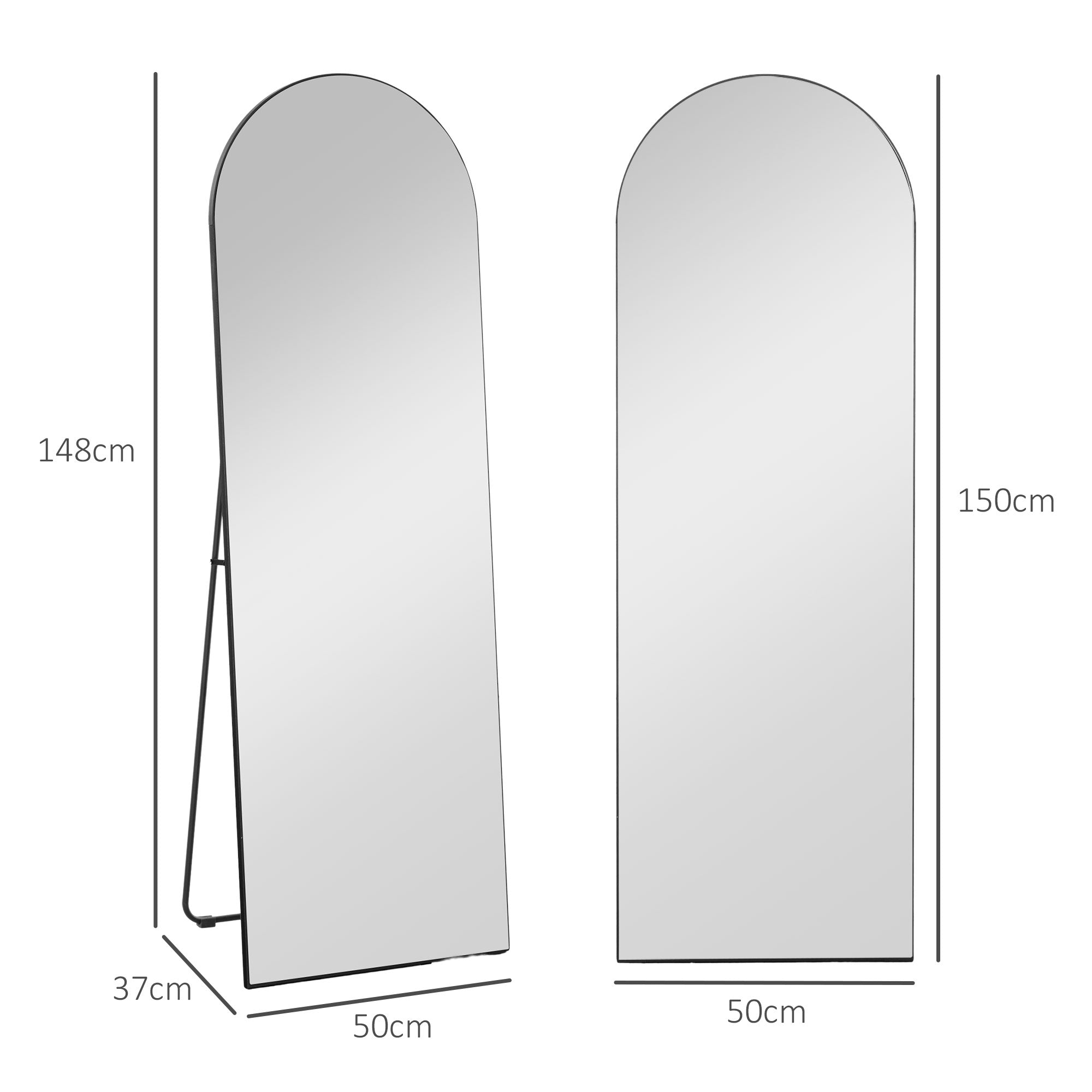 HOMCOM 150cm Arched Full Length Mirror - Black - North Peak Garden Furniture