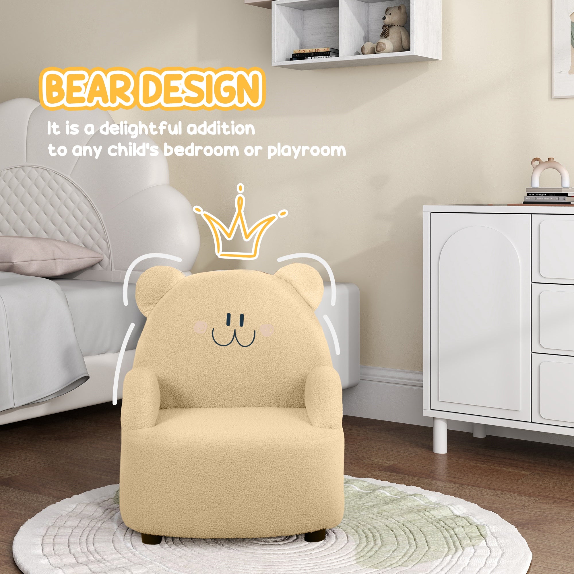 AIYAPLAY Kids Armchair, Bear Shaped Toddler Chair for Bedroom Playroom Living Room, Aged 18 Months to 3 Years - Khaki - North Peak Garden Furniture