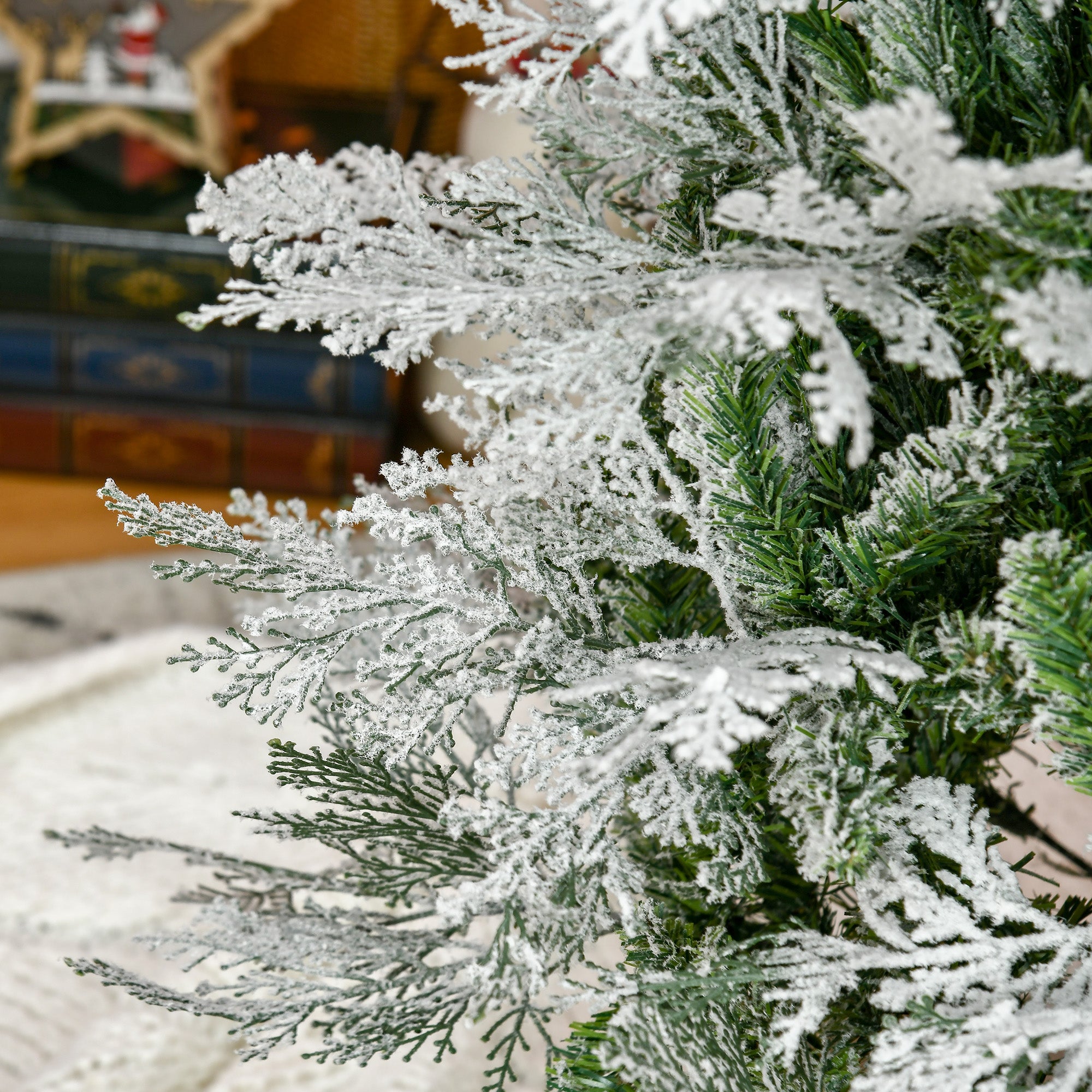 HOMCOM 7 Ft Pencil Snow Flocked Artificial Christmas Tree with Realistic Cypress Branches, Auto Open, Green - North Peak Garden Furniture