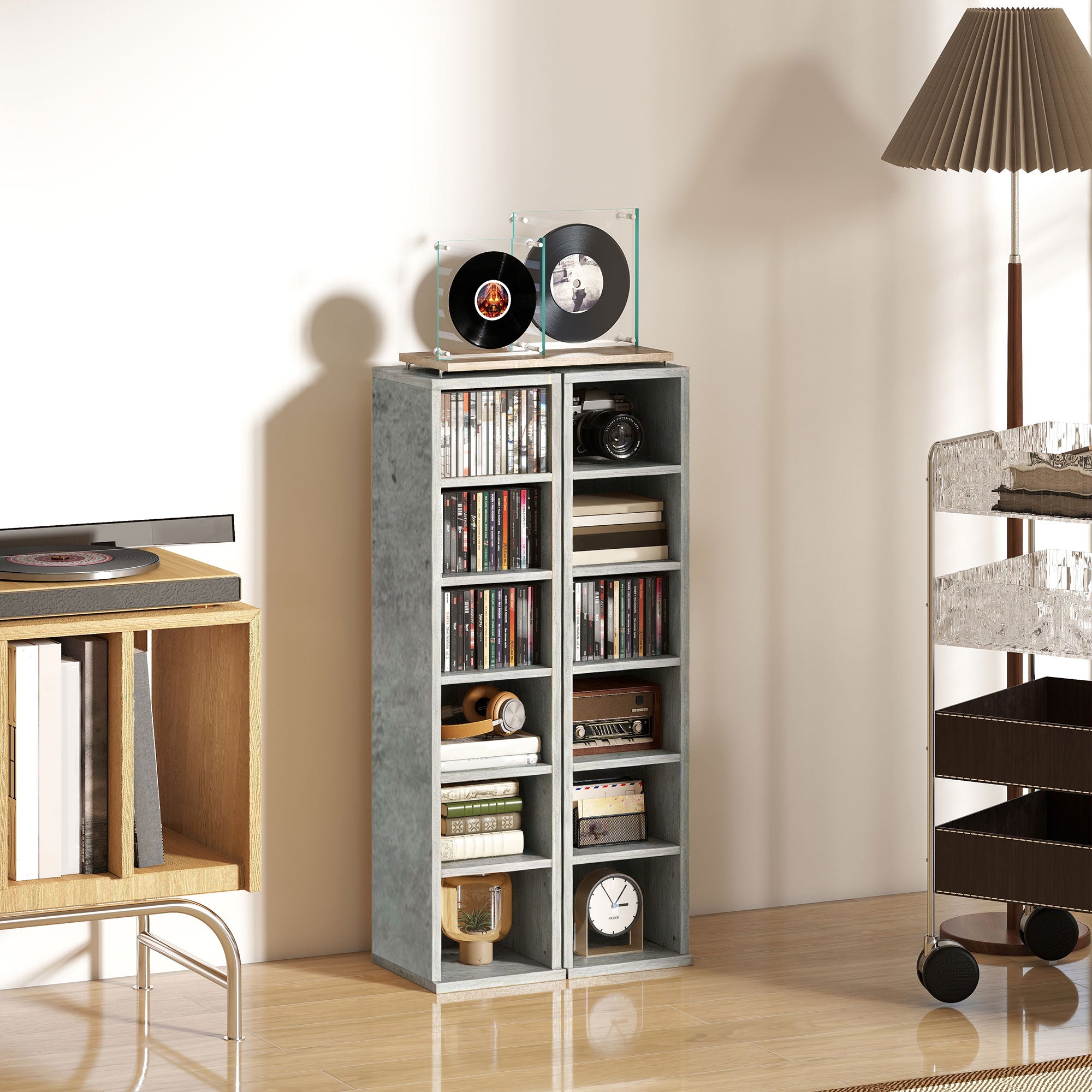 HOMCOM Set of Two 102 CD Storage Units - Cement Grey