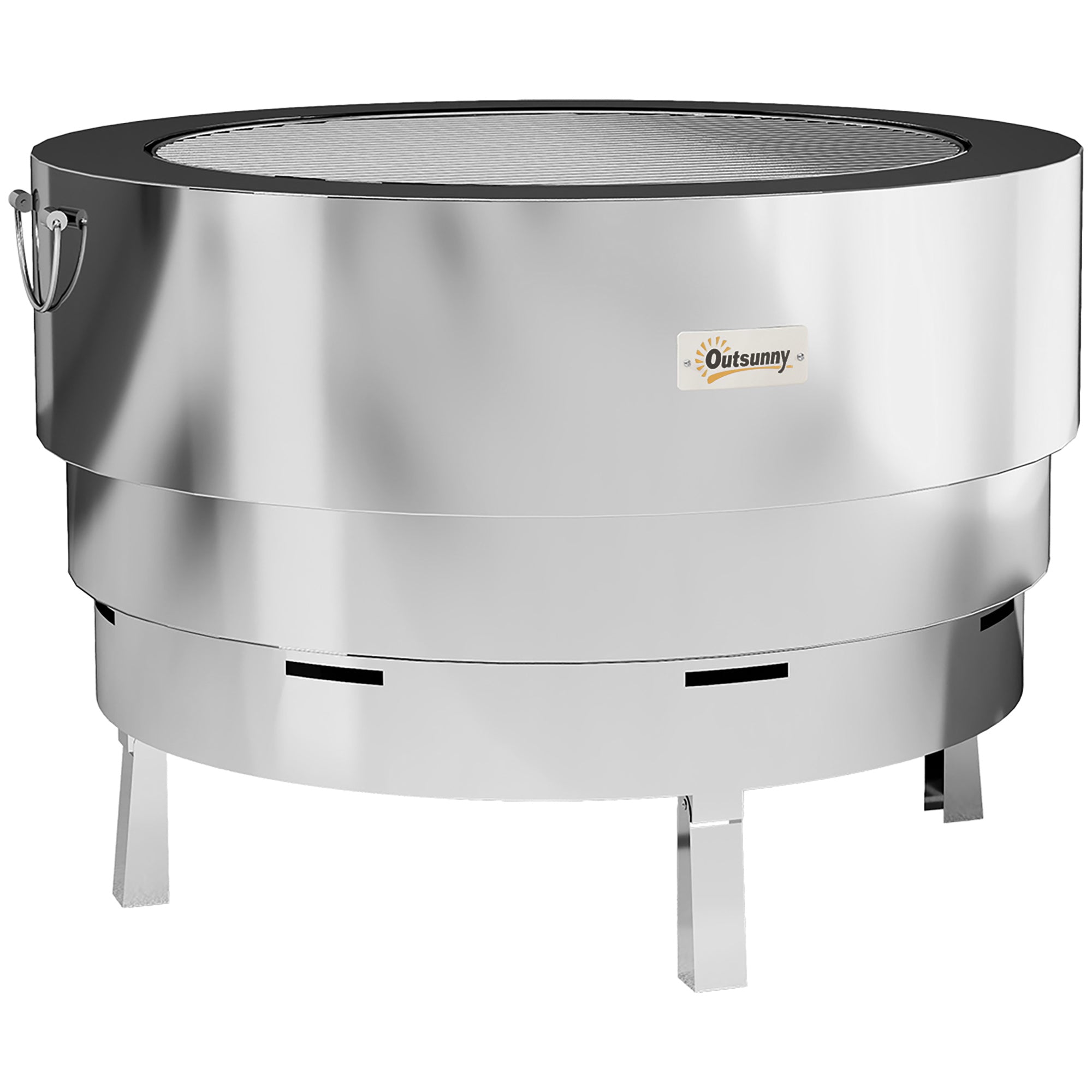 Outsunny Stainless Steel Wood-burning Fire Pit with Fire Poker - Silver - North Peak Garden Furniture