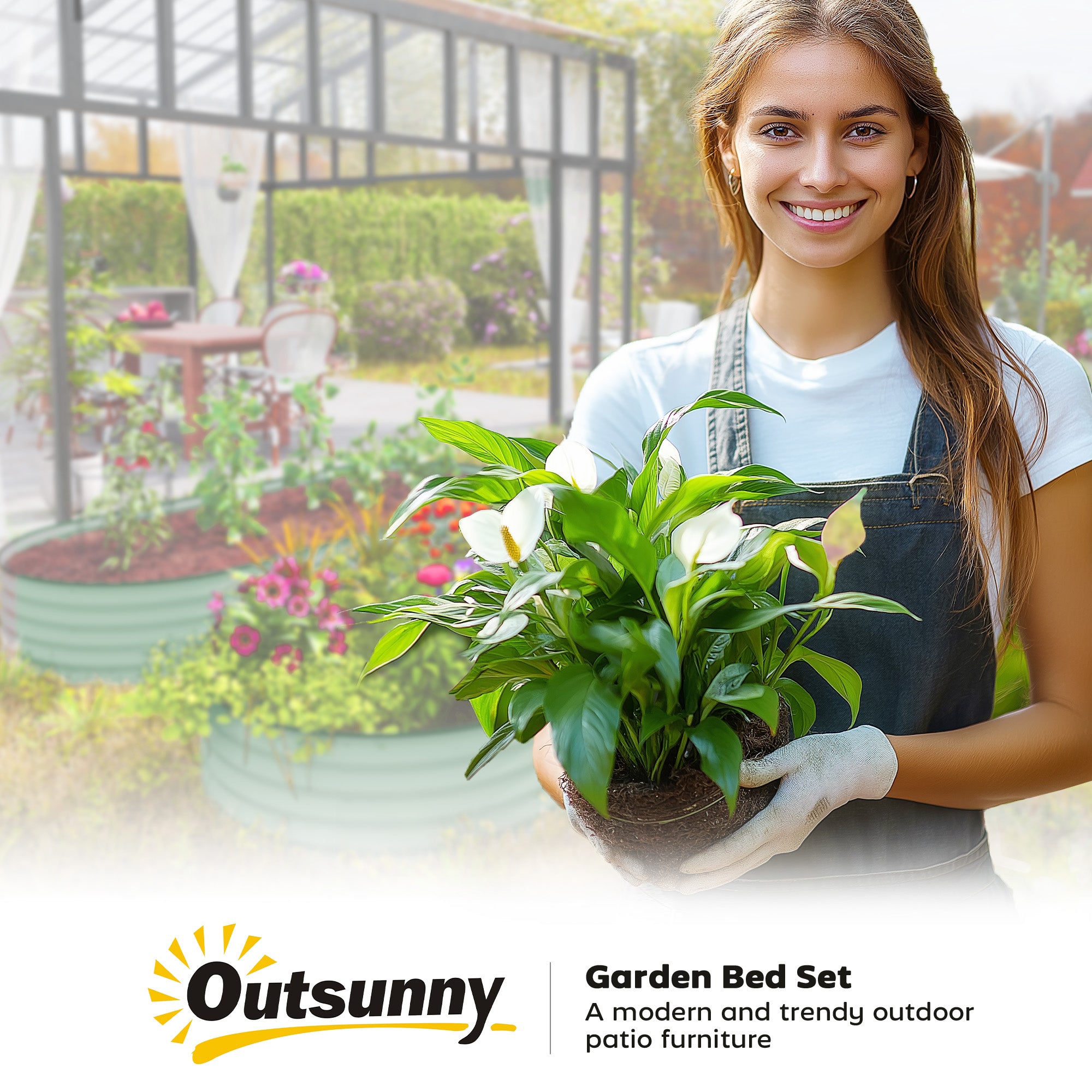 Outsunny Set of Two 181 x 93cm Steel Planters - Green - North Peak Garden Furniture