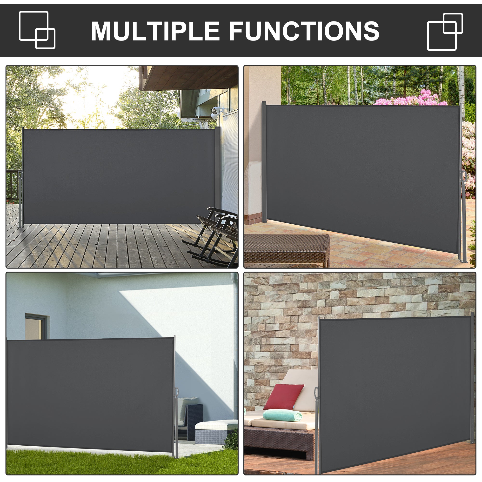 Outsunny Retractable Sun Side Awning Screen Fence Patio Garden Wall Balcony Screening Panel Outdoor Blind Privacy Divider (3x1.6M, Grey) - North Peak Garden Furniture