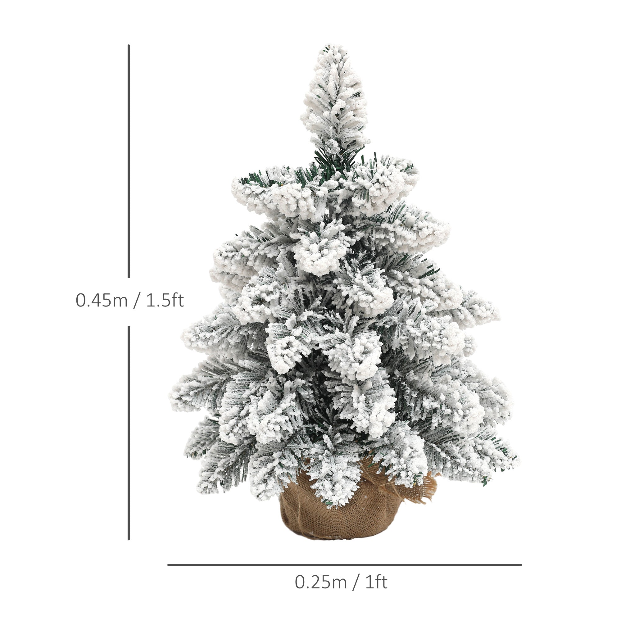 HOMCOM 1.5ft Mini Artificial Christmas Trees with Lights Set of 2, Snow Flocked Tabletop Christmas Trees with Base, Battery Operated, Desktop Party Decoration - North Peak Garden Furniture