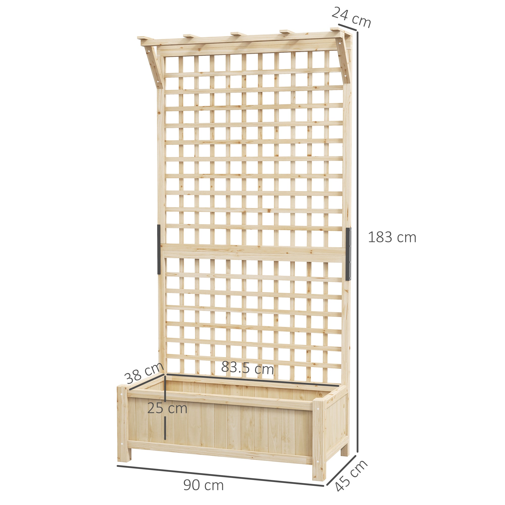 Outsunny Raised Bed with Drainage Holes, Wood Planter with Trellis for Climbing Plants to Grow Vegetables, Flowers, Natural