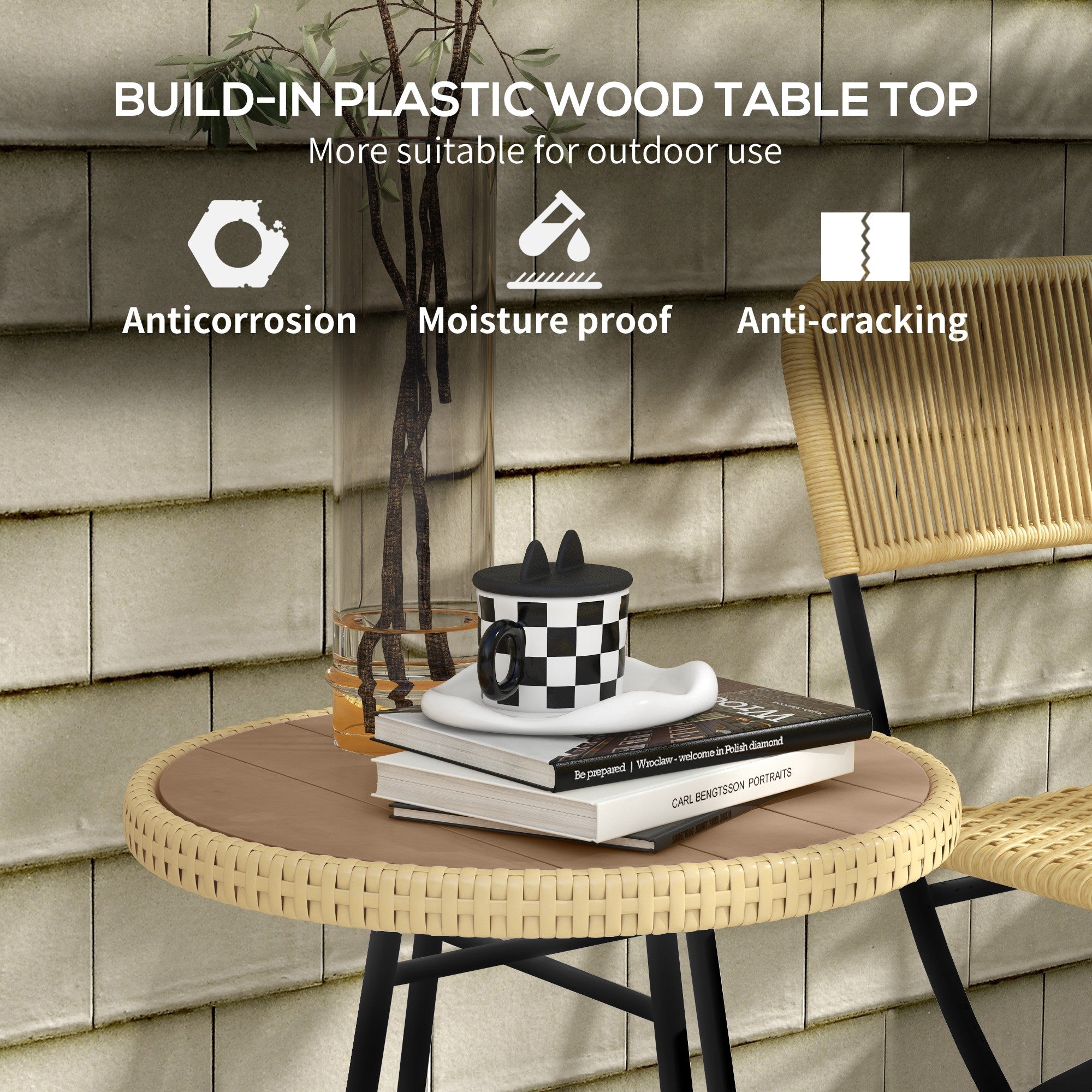 Outsunny Rattan Border Outdoor Side Table - Natural Wood Finish - North Peak Garden Furniture