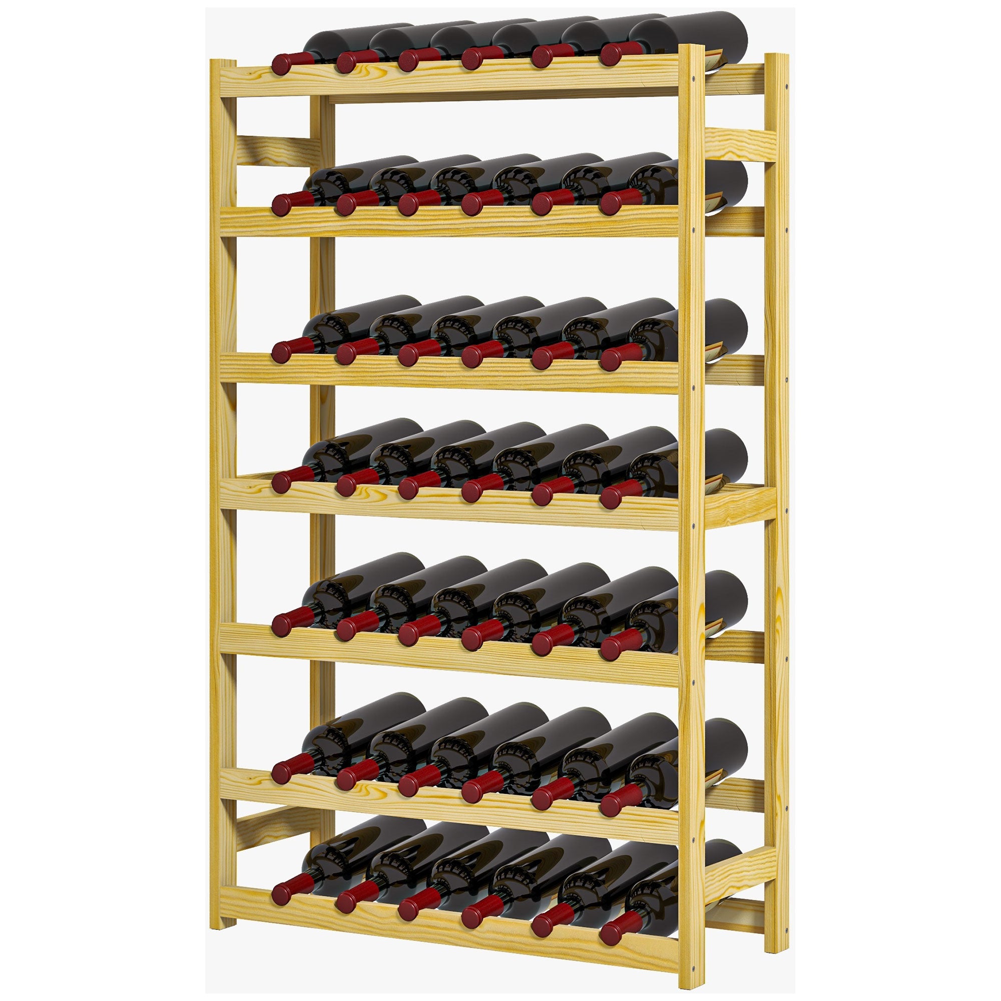 HOMCOM 42-Bottle Wooden Wine Rack - Natural Finish