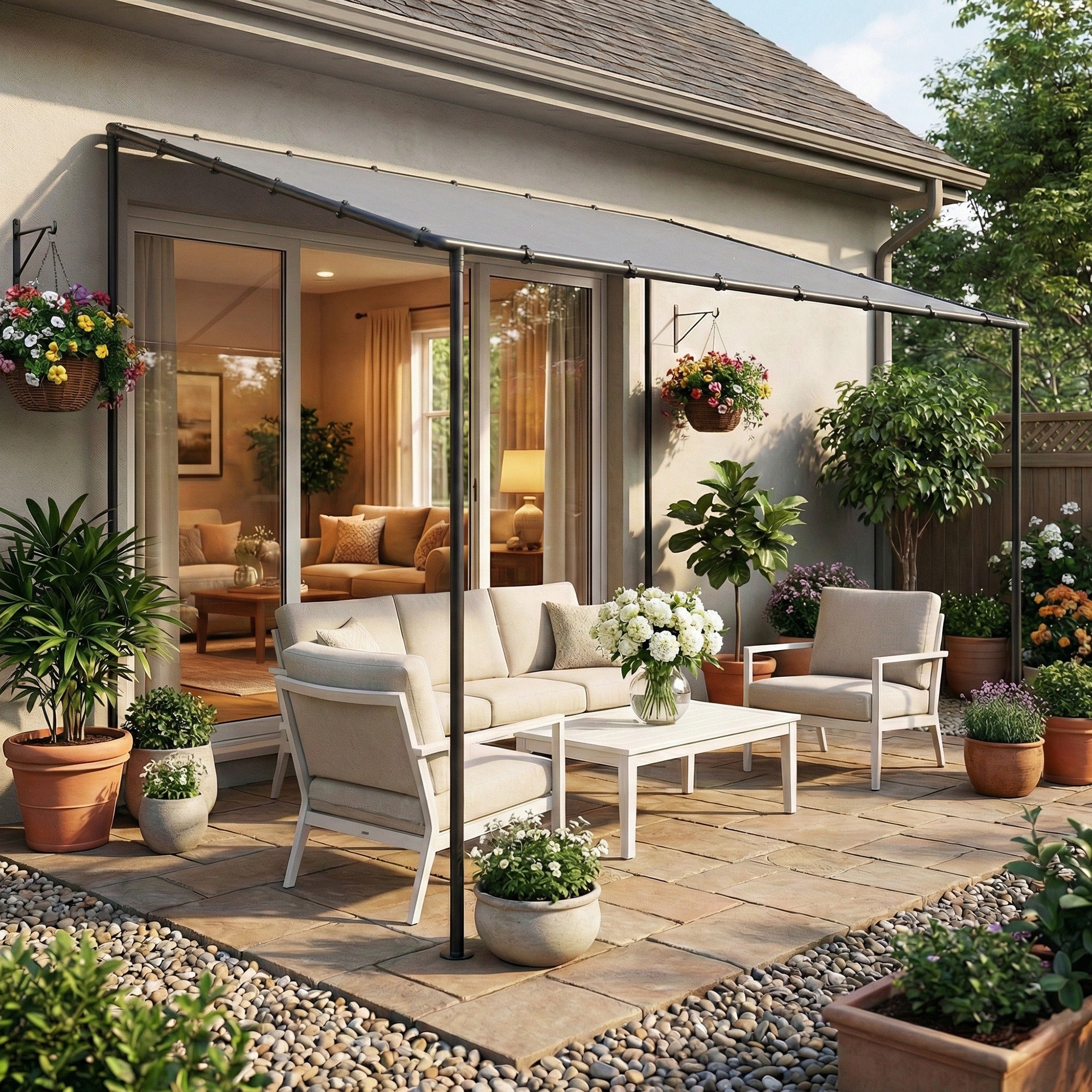 Outsunny 3 x 2 m Lean to Garden Pergola, Metal Frame Gazebo Pergola with UPF30+ Protection, Sloped Roof, Drainage Holes, Grey