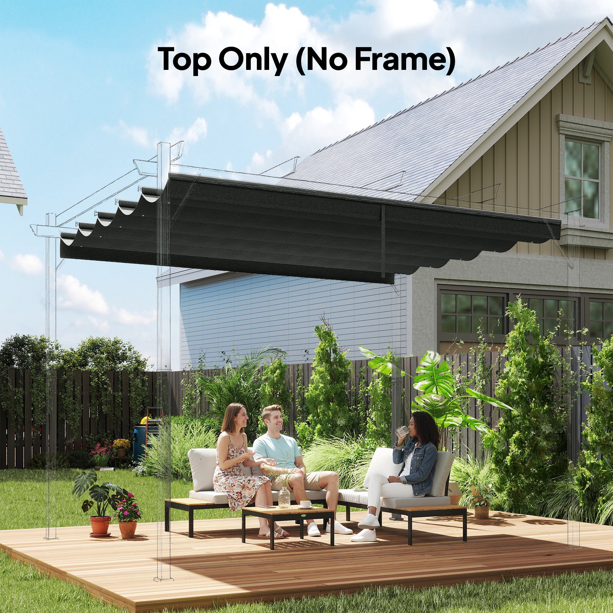 Outsunny Retractable Pergola Shade Cover, Replacement Canopy Fabric for 3 x 3 (m) Pergola, Gazebo Retractable Roof, Dark Grey