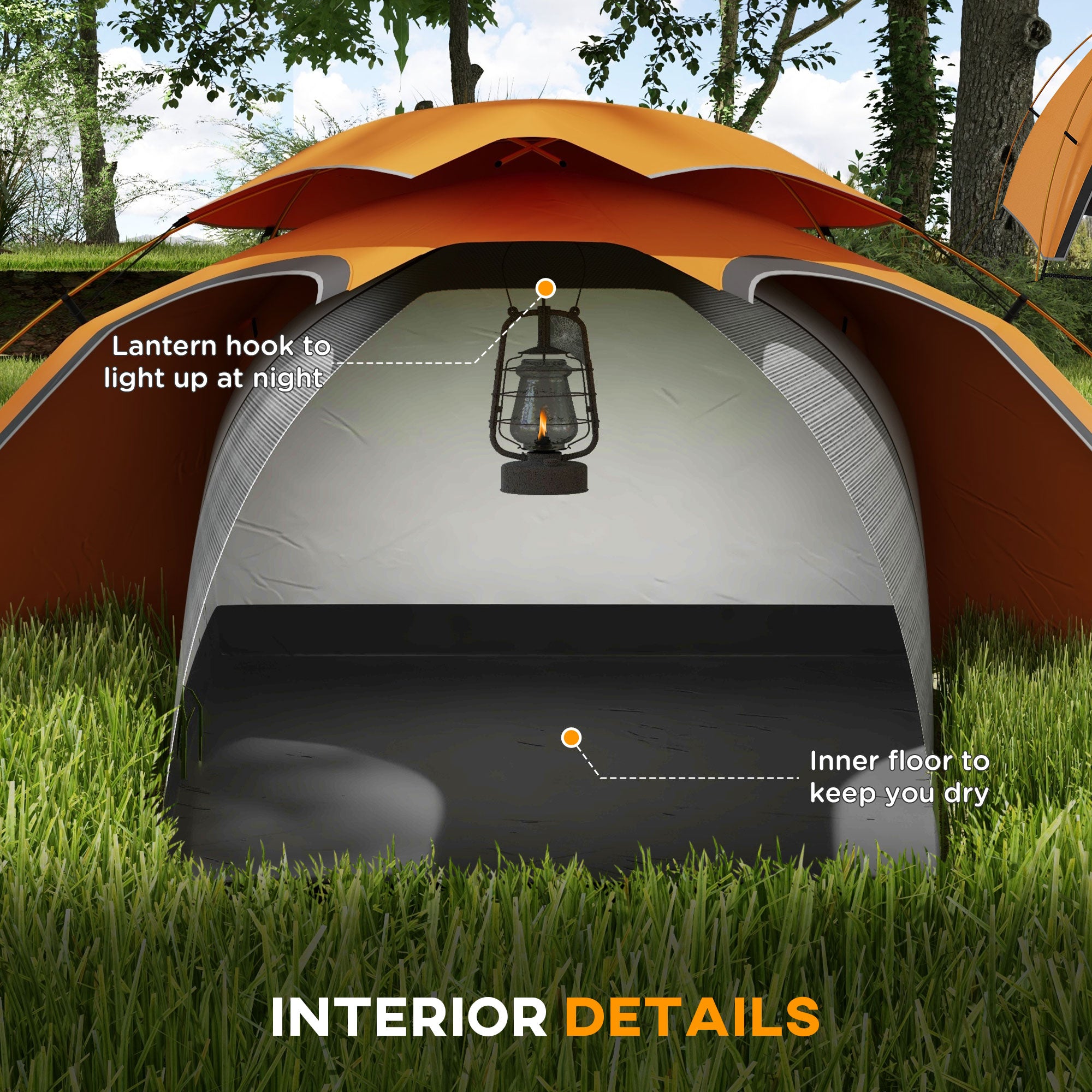 Outsunny Aluminium Frame Camping Tent Dome Tent with Removable Rainfly, 2000mm Waterproof, for 1-2 Man, Orange - North Peak Garden Furniture