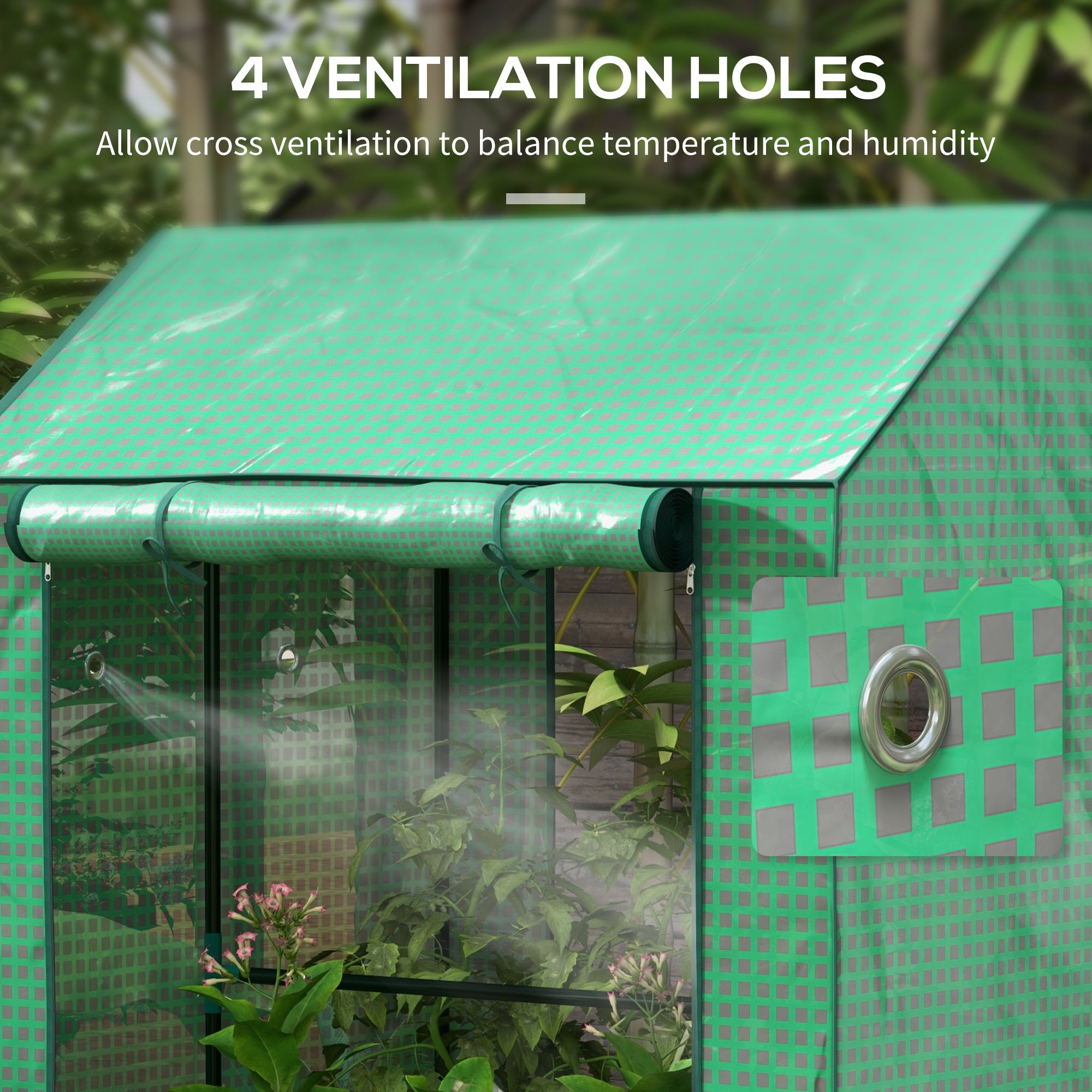 Outsunny Petite Greenhouse: Roll-up Doors, Ventilation Holes, Reinforced Green Cover, 100 x 80 x 150cm | Aosom UK