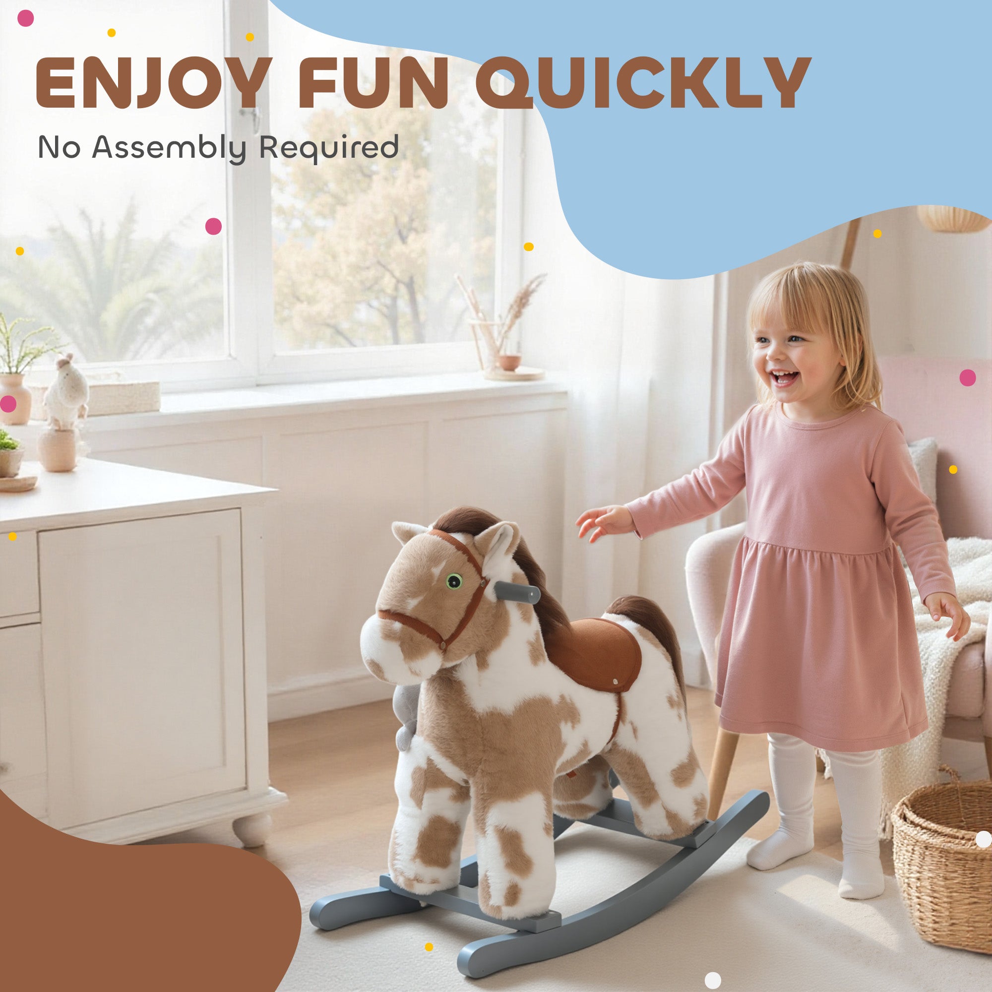AIYAPLAY Baby Rocking Horse, Plush Animal Rocker with Realistic Sound and Toy, Rocking Toy Chair for Kids Aged 2-5, Brown