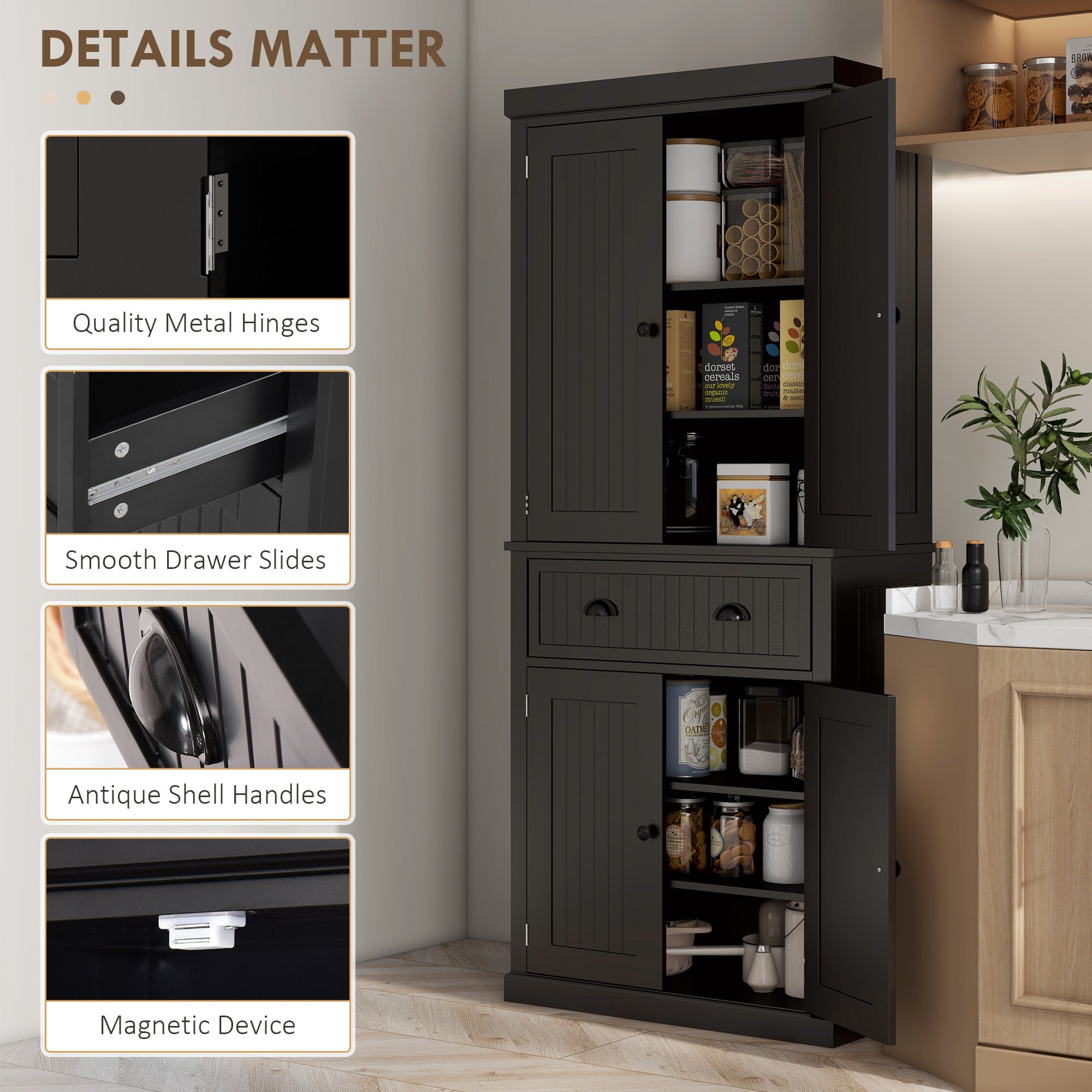 HOMCOM Freestanding Multi-Storage Kitchen Cabinet - Black - North Peak Garden Furniture