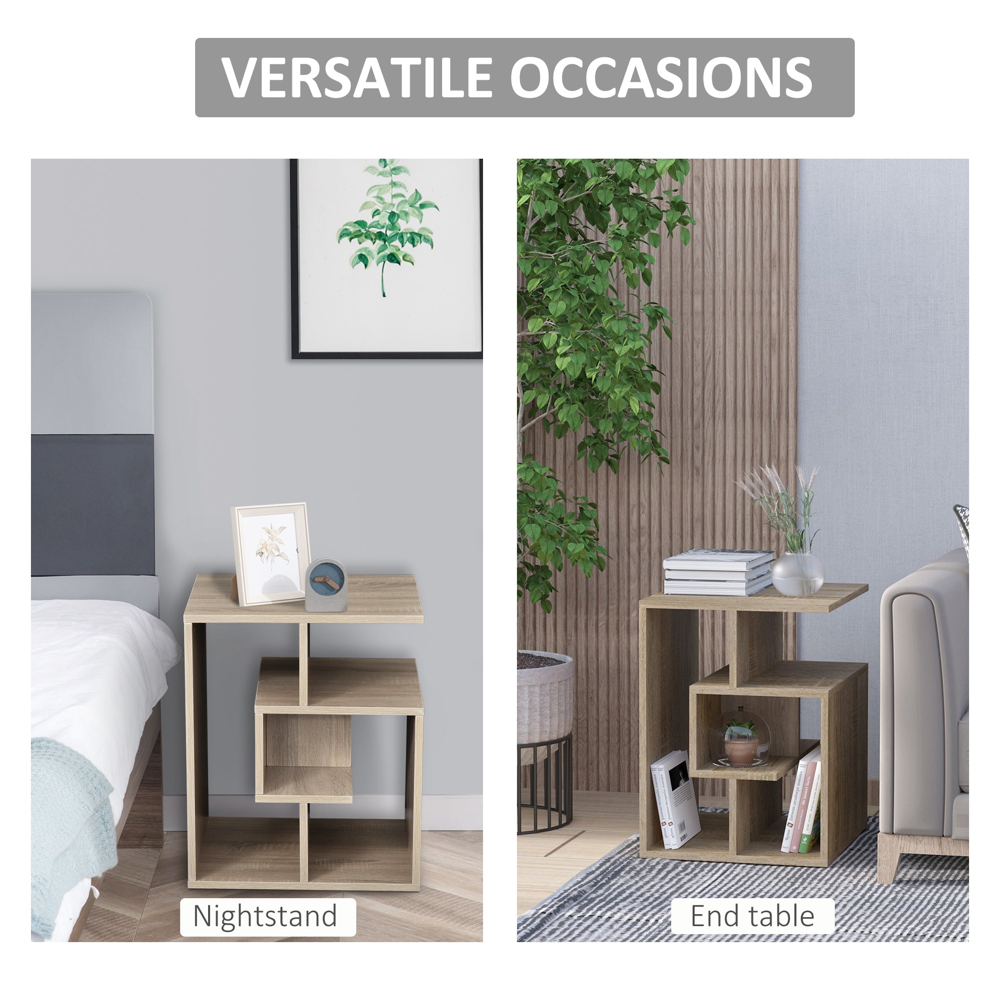 HOMCOM Side Table, 3 Tier End Table with Open Storage Shelves, Living Room Coffee Table Organiser Unit, Oak Colour - North Peak Garden Furniture