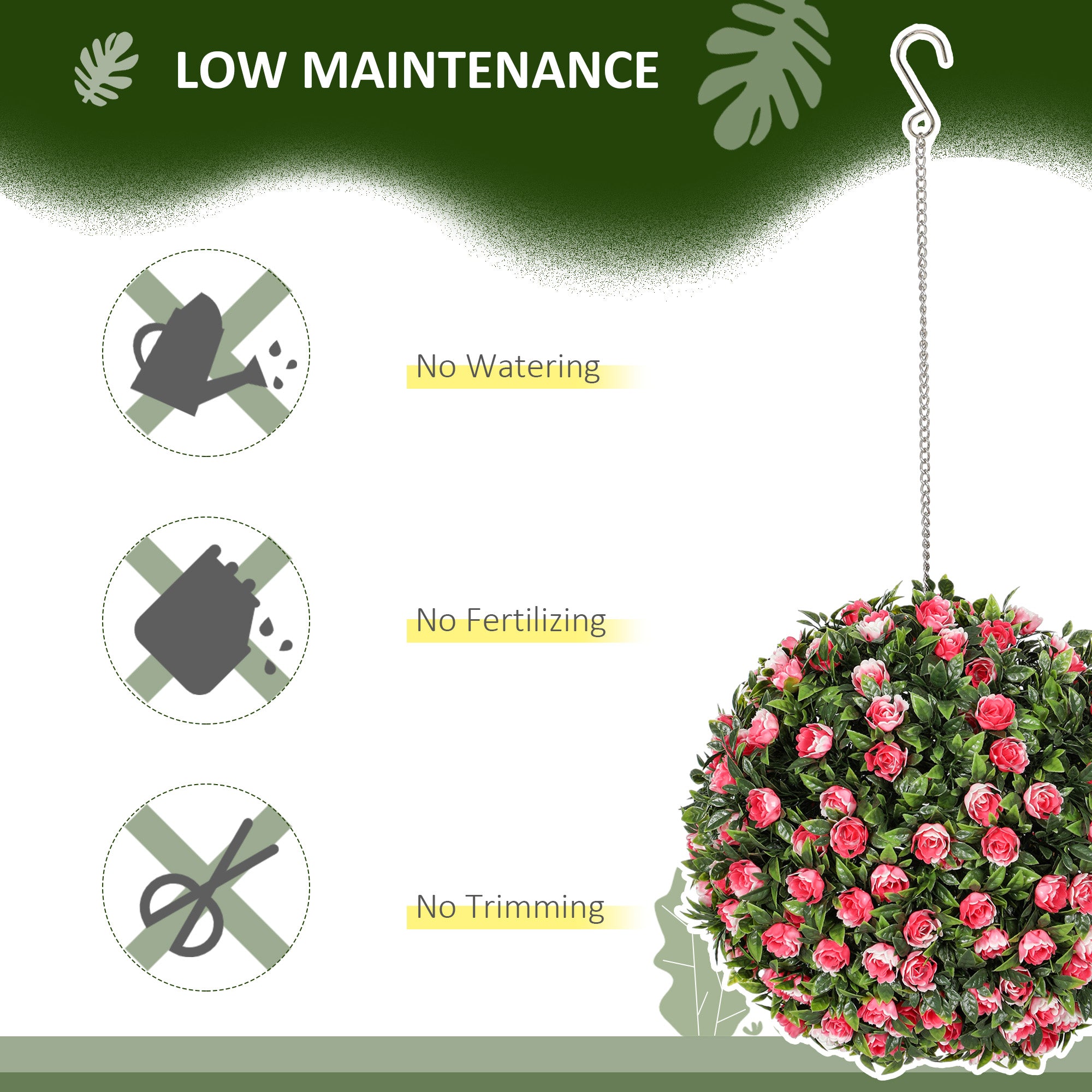 HOMCOM Set of 2 Decorative Artificial Plants, UV-protected Artificial Plant Topiary Rose Balls, Fake Plants for Home Indoor outdoor Decor, 28cm, Pink - North Peak Garden Furniture