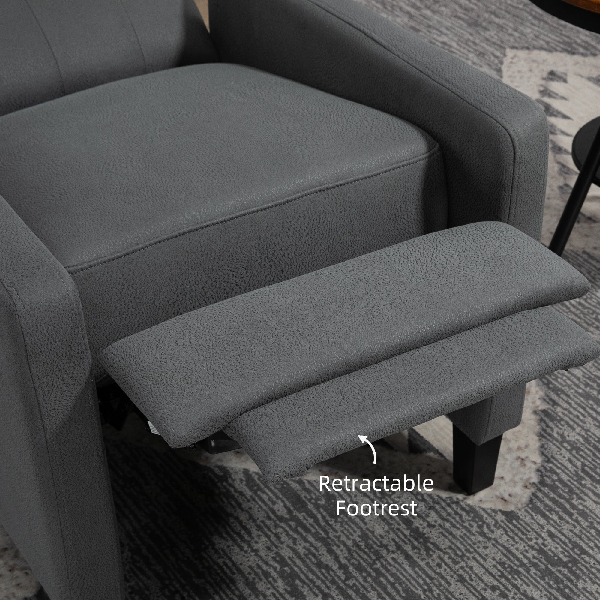 HOMCOM Wingback Recliner Chair for Home Theater, Button Tufted Microfibre Cloth Reclining Armchair with Leg Rest, Deep Grey - North Peak Garden Furniture