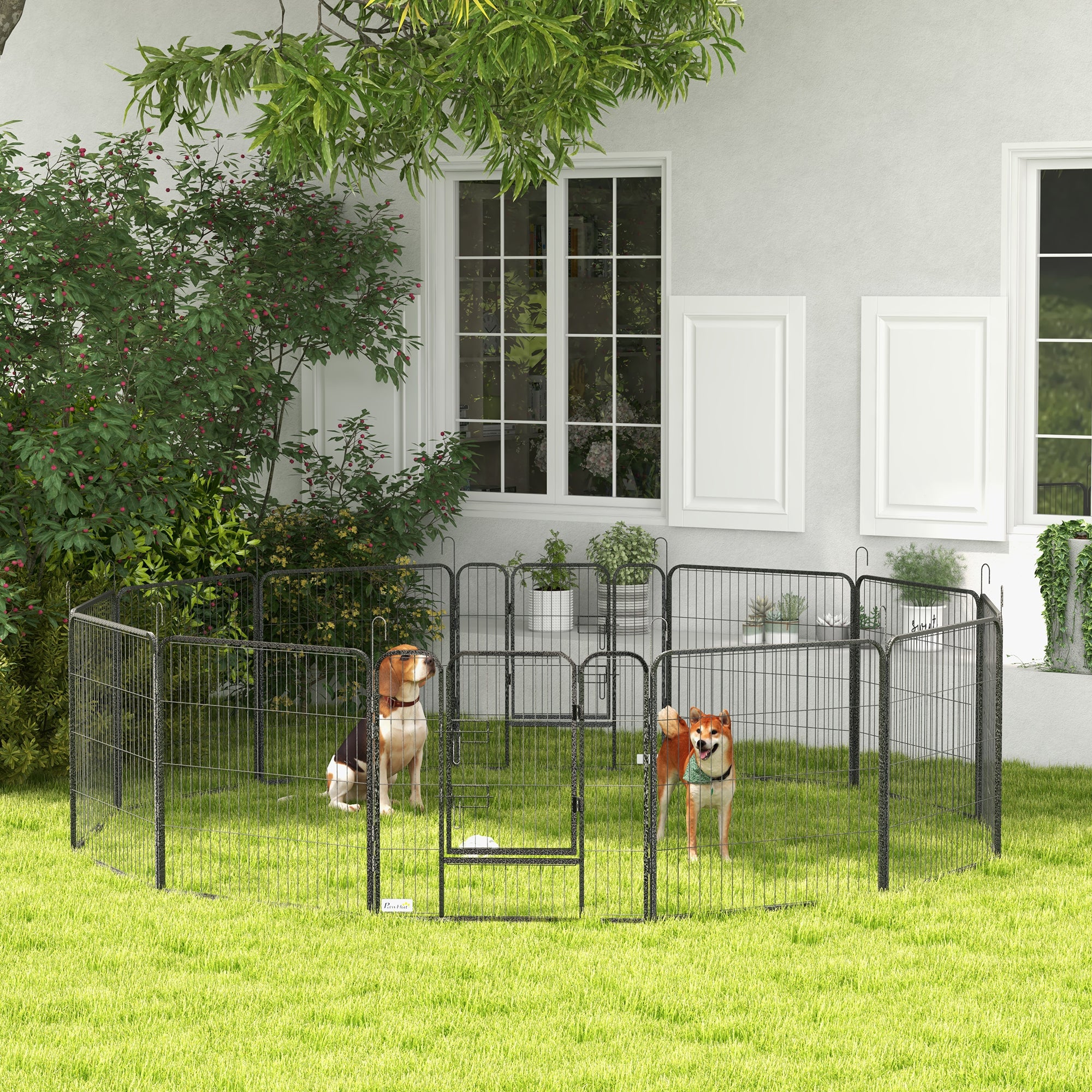 PawHut 12 Panels Heavy Duty Puppy Playpen, for Small Dogs, Indoor and Outdoor Use - Silver - North Peak Garden Furniture