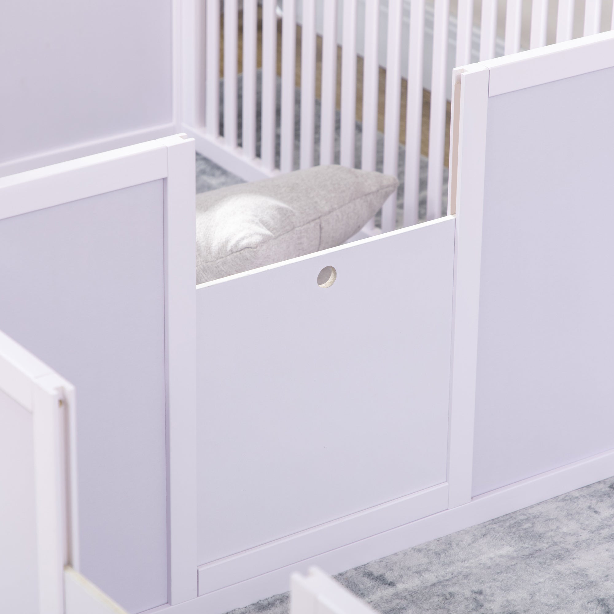 PawHut 7 Panels Playpen with 3 Doors for Baby Dogs, Two-Room Design Puppy Whelping Box - White - North Peak Garden Furniture