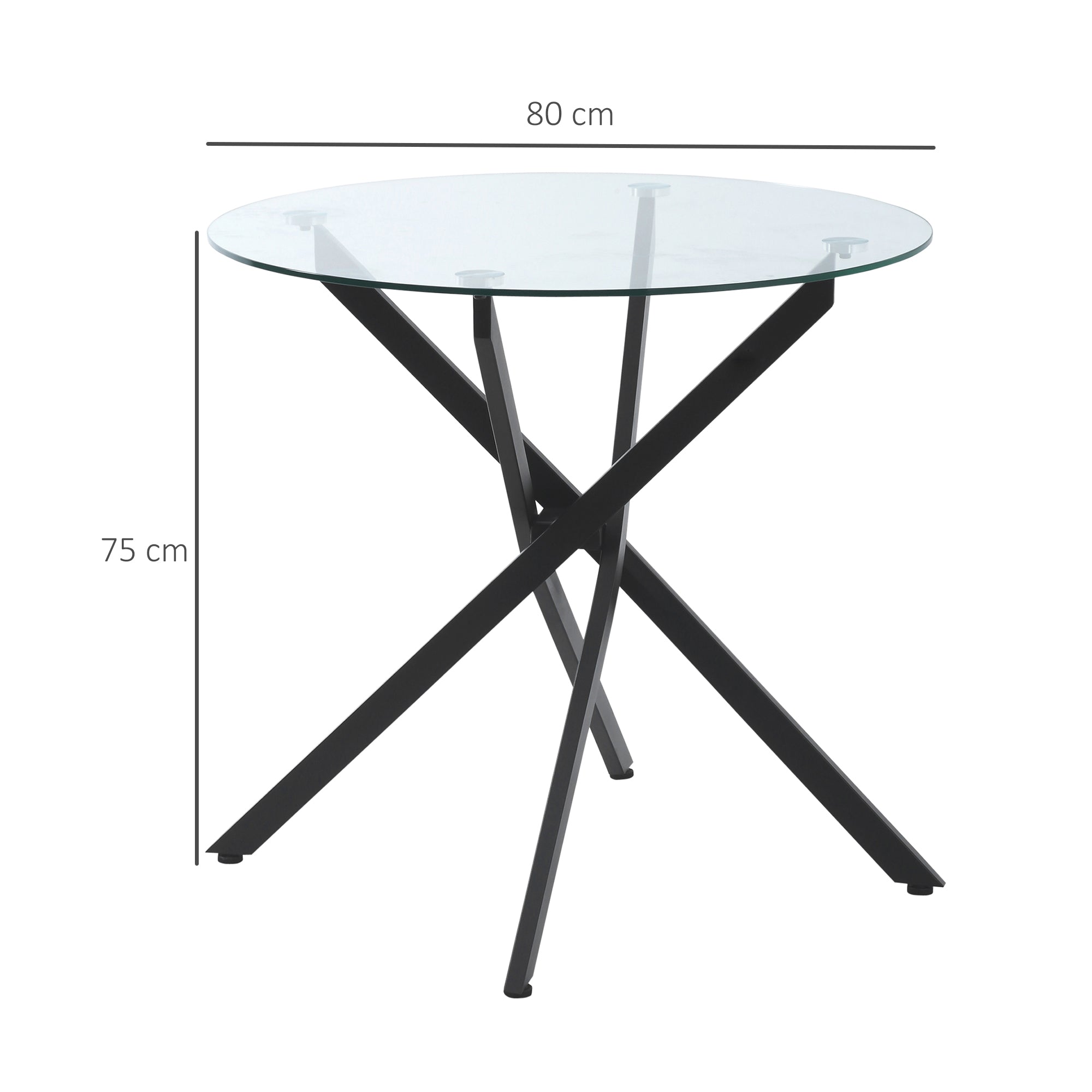 HOMCOM Dining Table with Clear Tempered Glass Top, Round Table with Metal Legs, Modern Kitchen Table for Dining Room Living Room, Black - North Peak Garden Furniture
