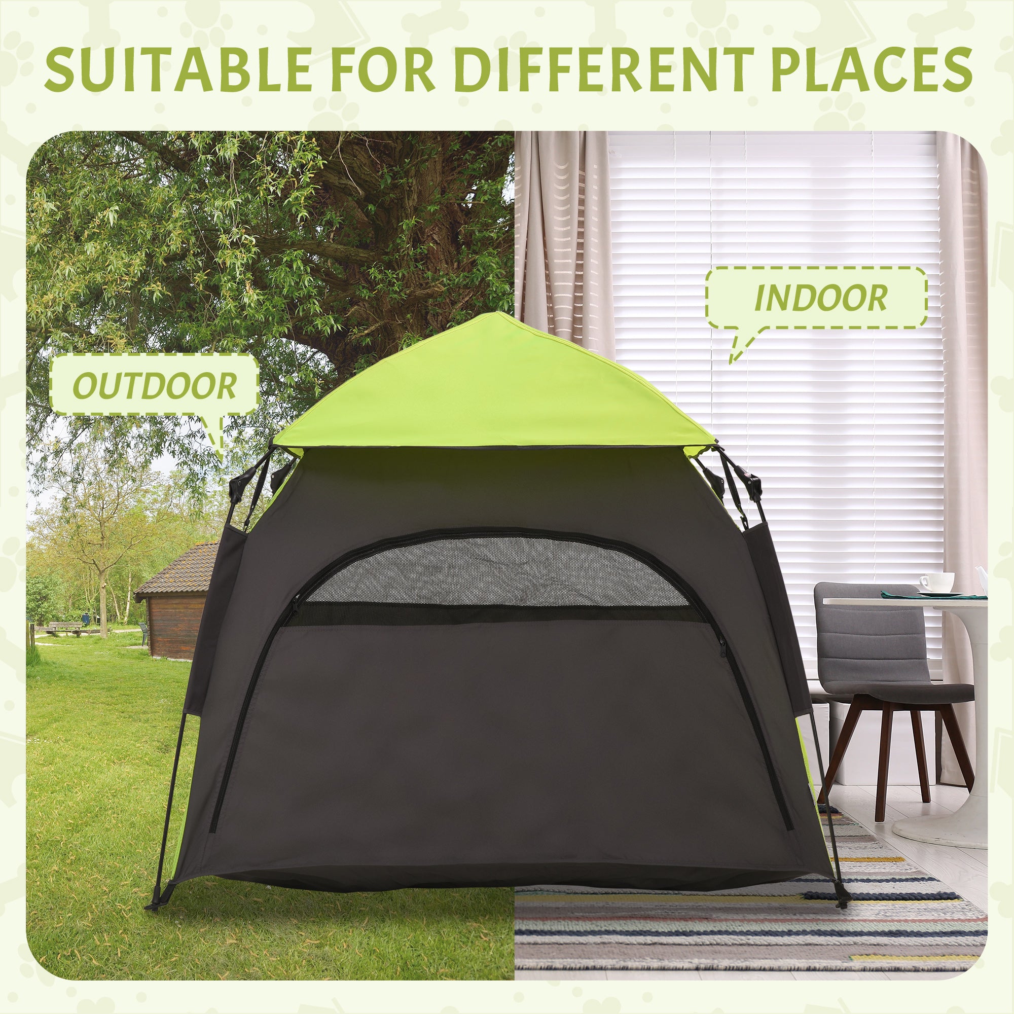 PawHut Foldable Dog Cat Tent with Waterproof Oxford, Carry Bag for Extra Large Dog, Green - North Peak Garden Furniture