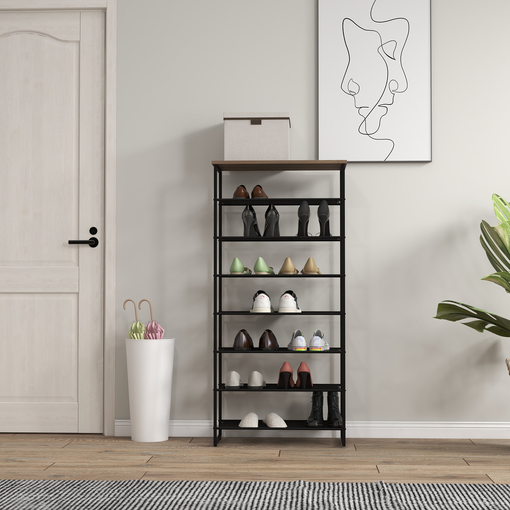 HOMCOM 8-Tier Shoe Rack, Shoe Storage Organizer with Mesh Shelves, Free Standing Shoe Shelf Stand for 21-24 Pairs of Shoes for Entryway, Hallway, Closet, Grey - North Peak Garden Furniture