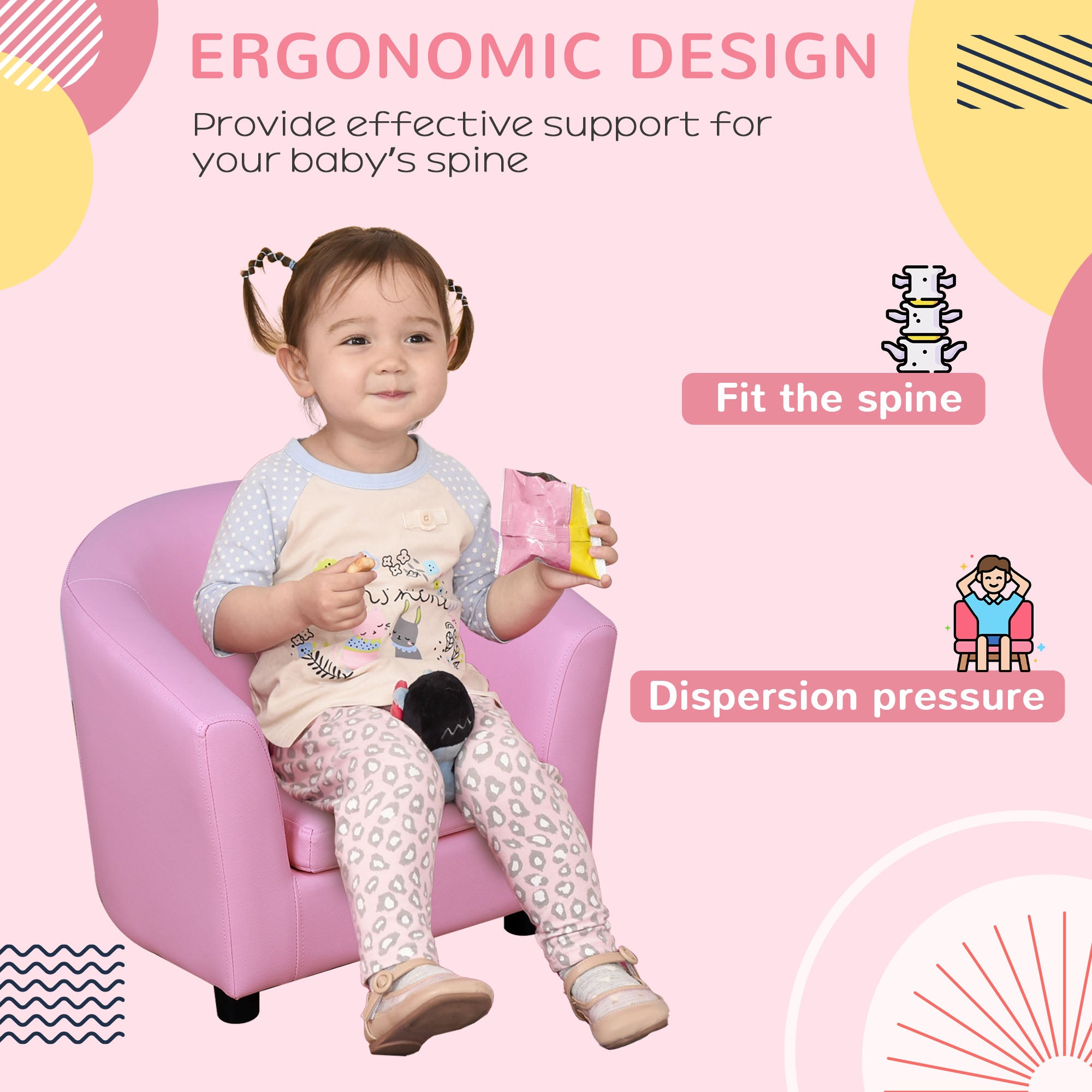 HOMCOM Kids Toddler Sofa Children's Armchair Footstool with Thick Padding, Anti-skid Foot Pads, 30 x 28 x 21cm, Pink - North Peak Garden Furniture