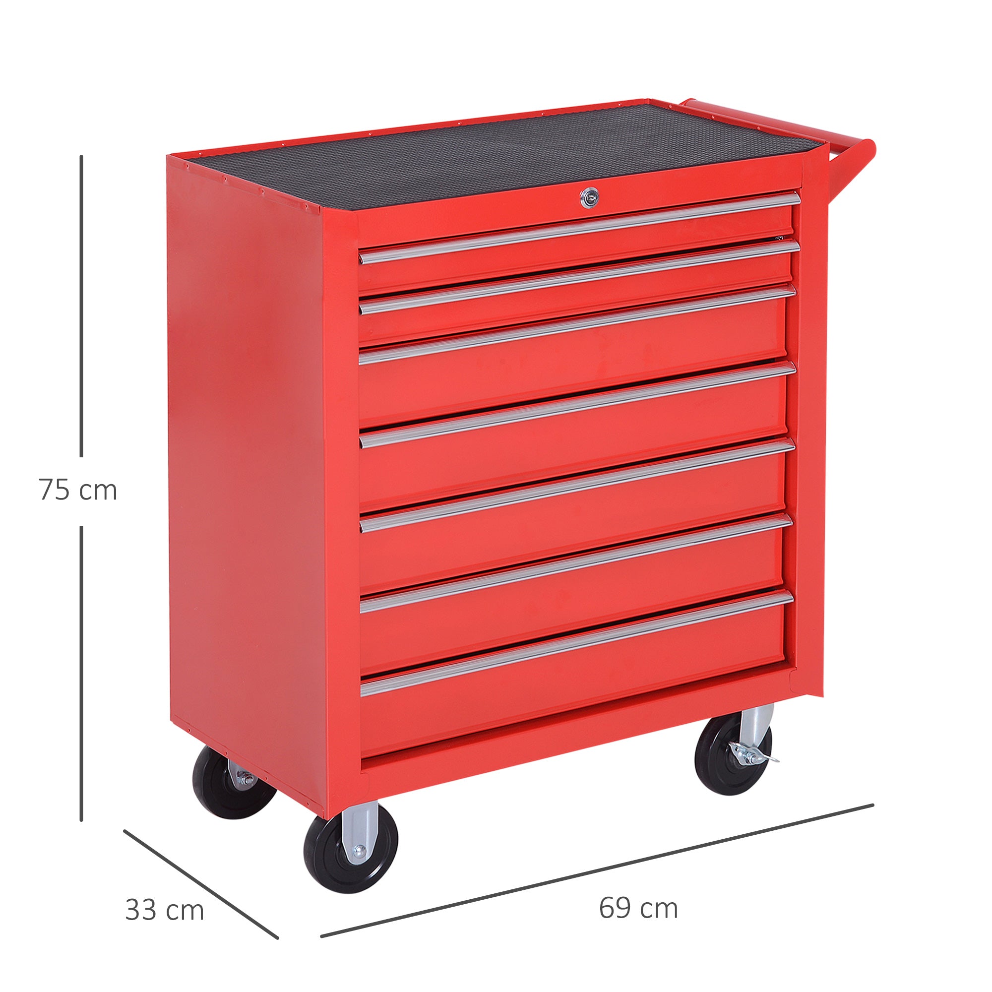 DURHAND Roller Tool Cabinet Storage Chest Box 7 Drawers Roll Wheels Garage Workshop Red