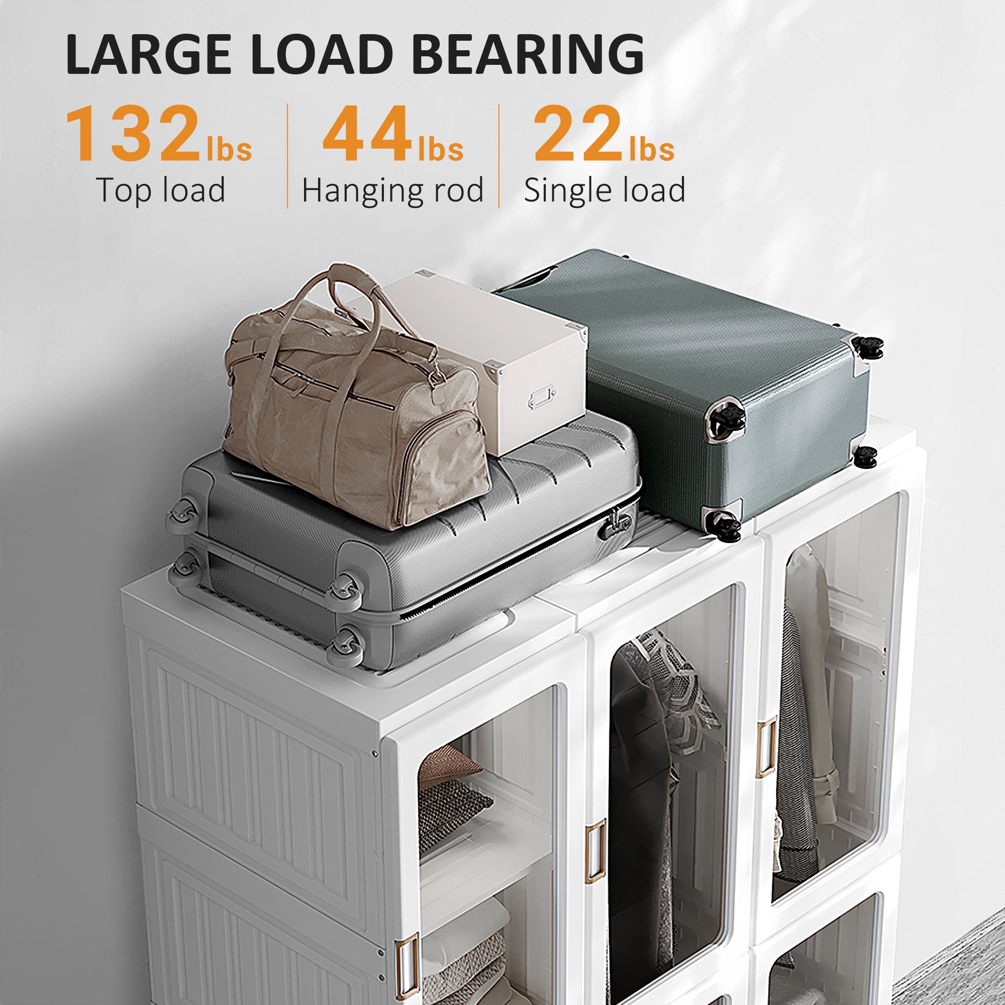 HOMCOM Portable Clothes Wardrobe for Bedroom, Foldable Clothes Organiser with Cube Storage, Hanging Rods, Magnet Doors, White - North Peak Garden Furniture