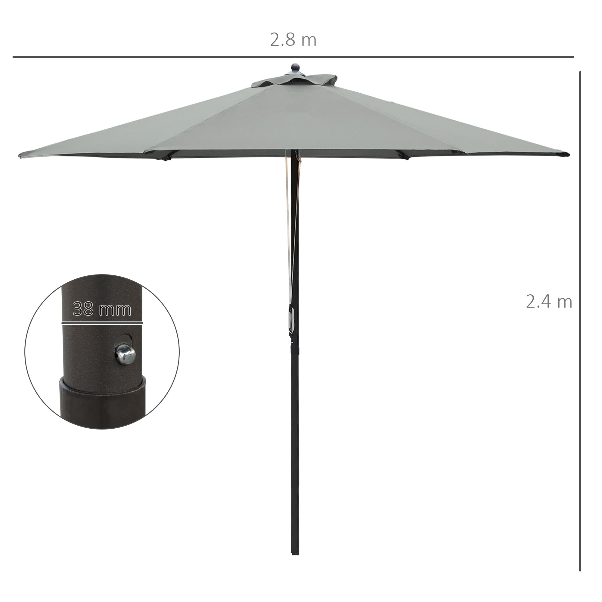 Outsunny 2.8m Garden Parasol Umbrella, Round Outdoor Market Table Umbrella Sun Shade Canopy, Dark Grey - North Peak Garden Furniture