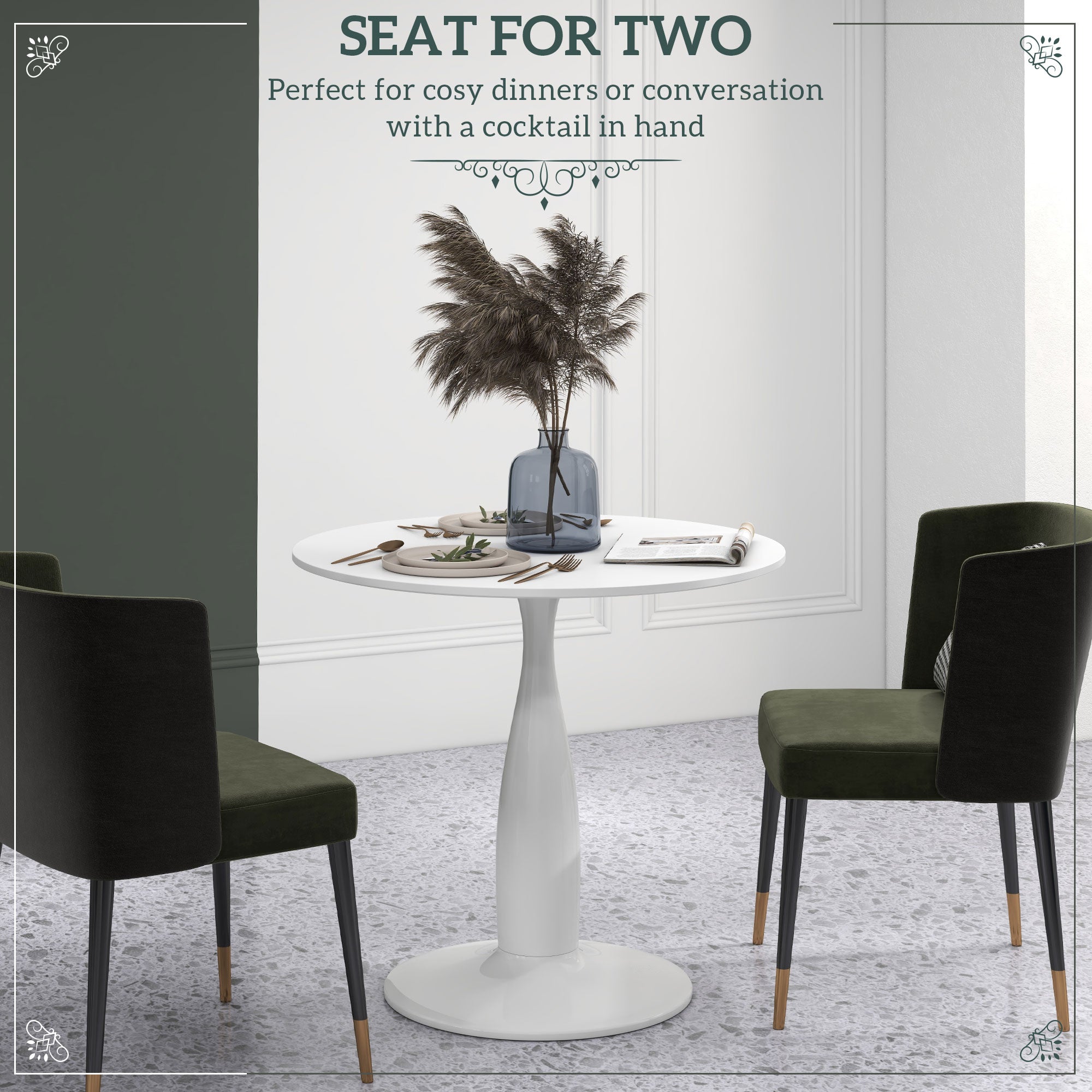 HOMCOM Round Dining Table, Modern Dining Room Table with Steel Base, Non-slip Foot Pad, Space Saving Small Dining Table - North Peak Garden Furniture