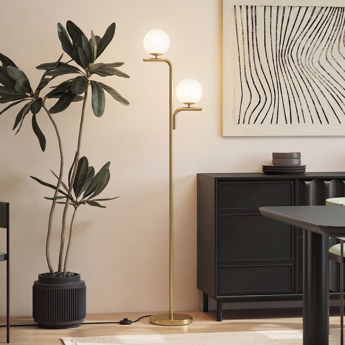 HOMCOM LED Floor Lamp, Modern Standing Lamp with 3 Colour Temperatures, Globe Glass Shades and Foot Switch, Gold Tone