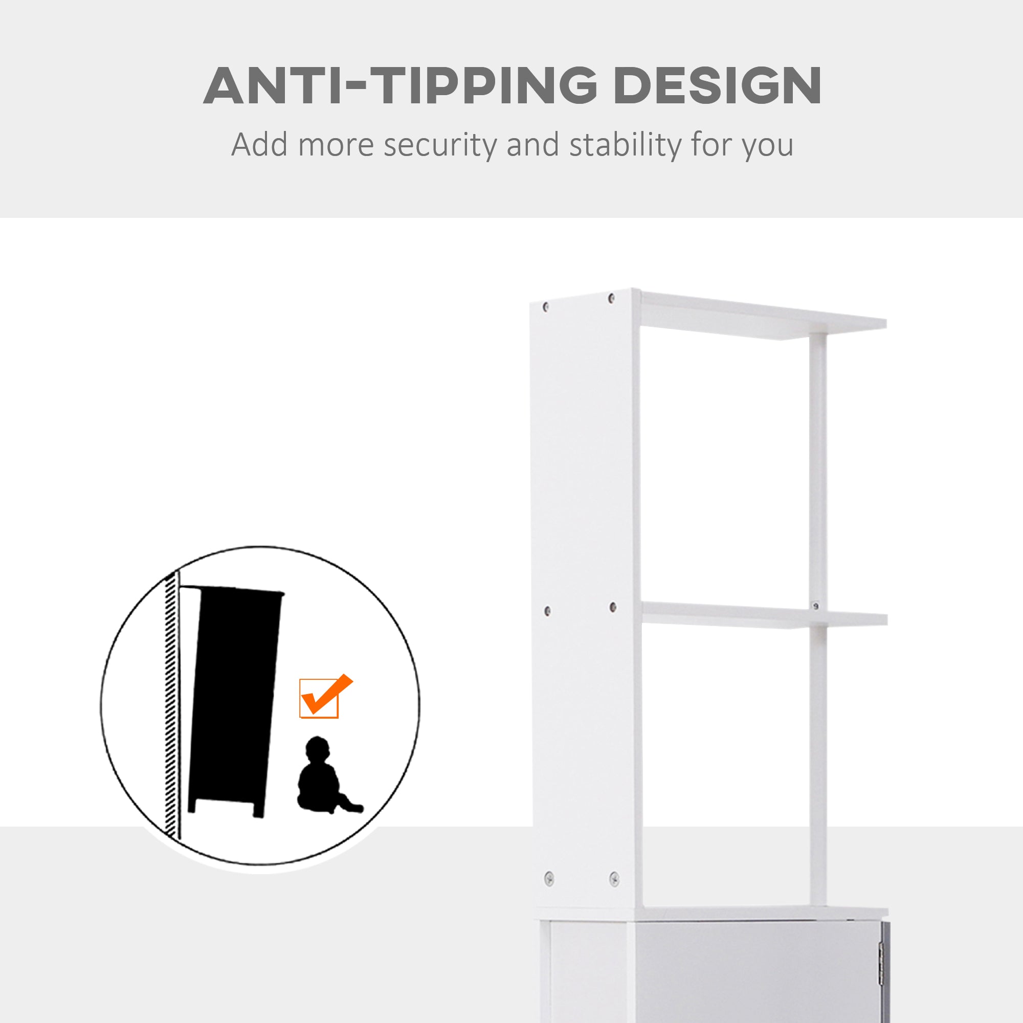 HOMCOM Tall Bathroom Cabinet, Freestanding Bathroom Storage Cabinet with 2-Tier Shelf and Drawers, Narrow Cupboard Storage Unit, White, Grey - North Peak Garden Furniture